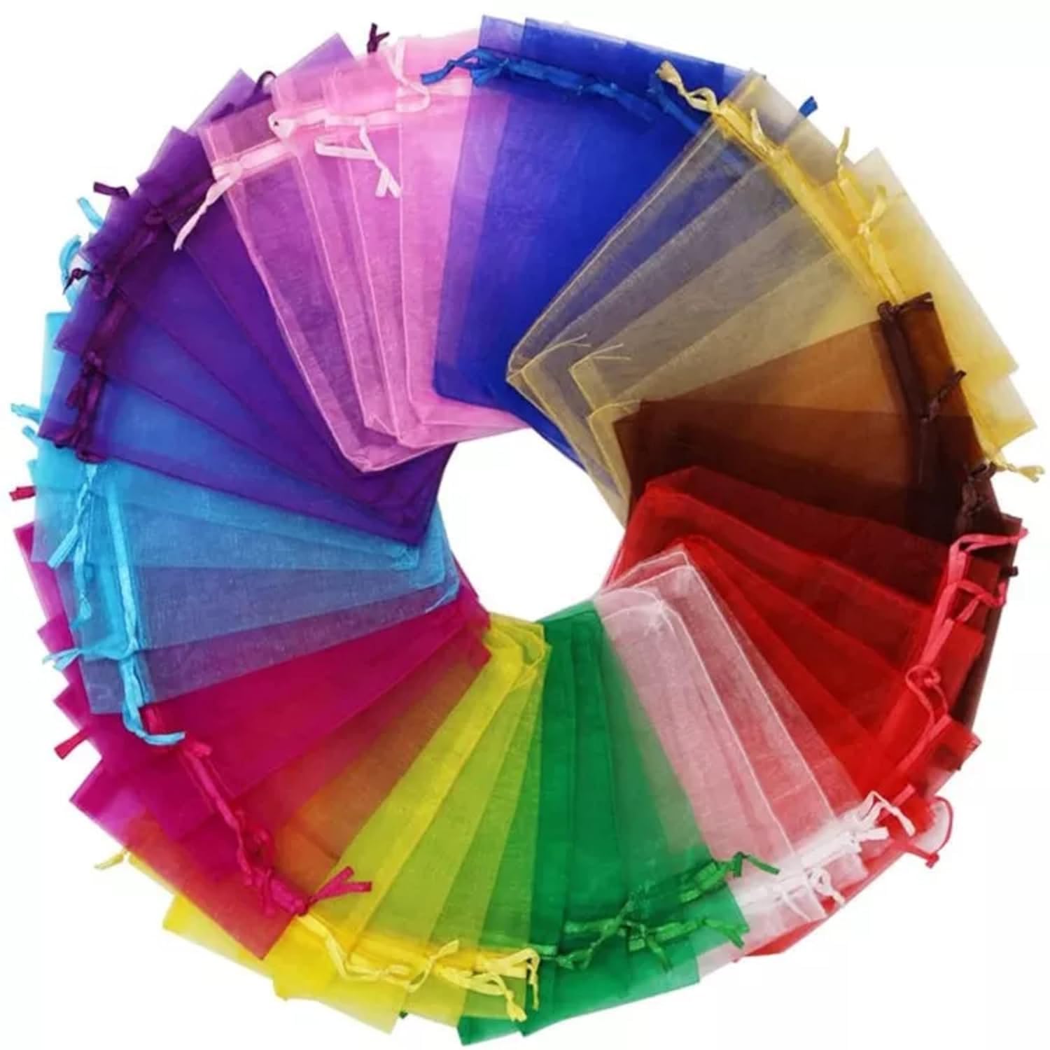 Avanti Creation 50-Pack Organza Drawstring Pouches (10x8 cm) - Multi-Color Gift Bags for Wedding Favors, Party Giveaways & Jewelry Packaging