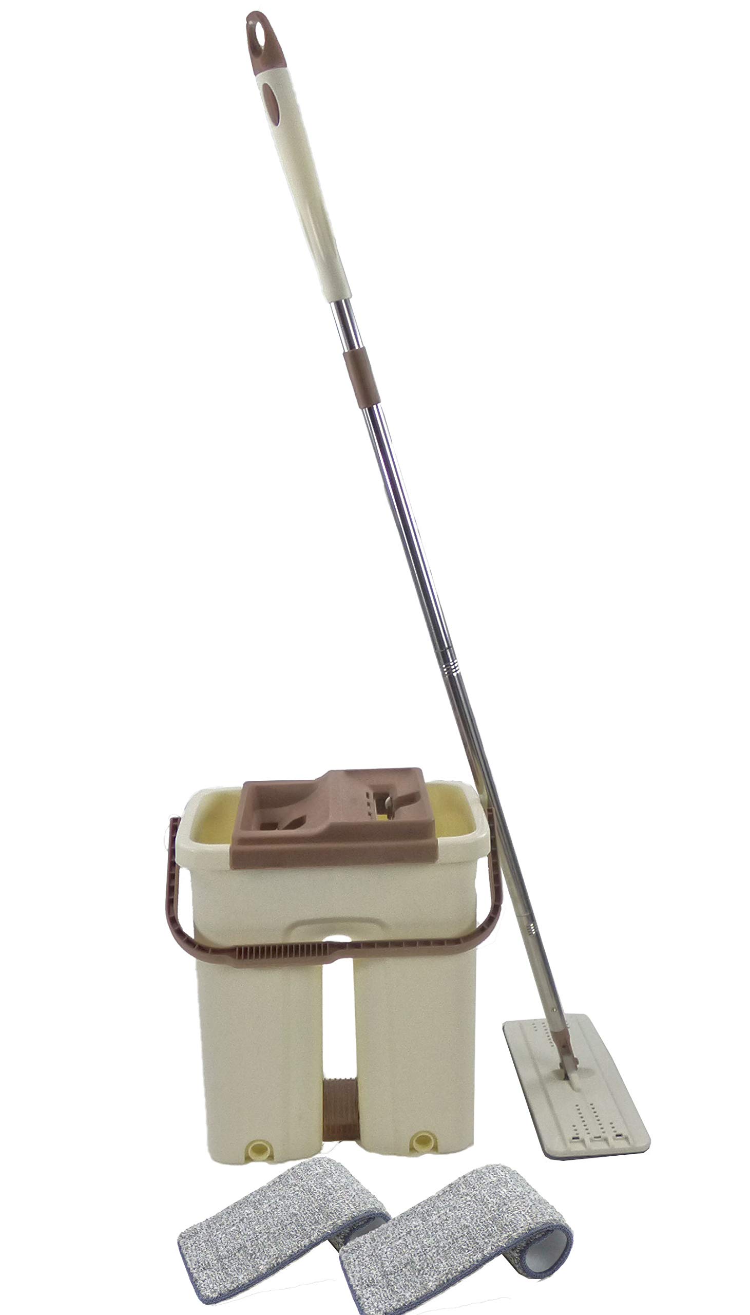 Self Cleaning Flat Mop and Bucket System with 2 Reusable Microfiber Pads - Wet & Dry Mopping for Hardwood, Tile & Laminate Floors - Effortless Floor Cleaning for Homes & Offices