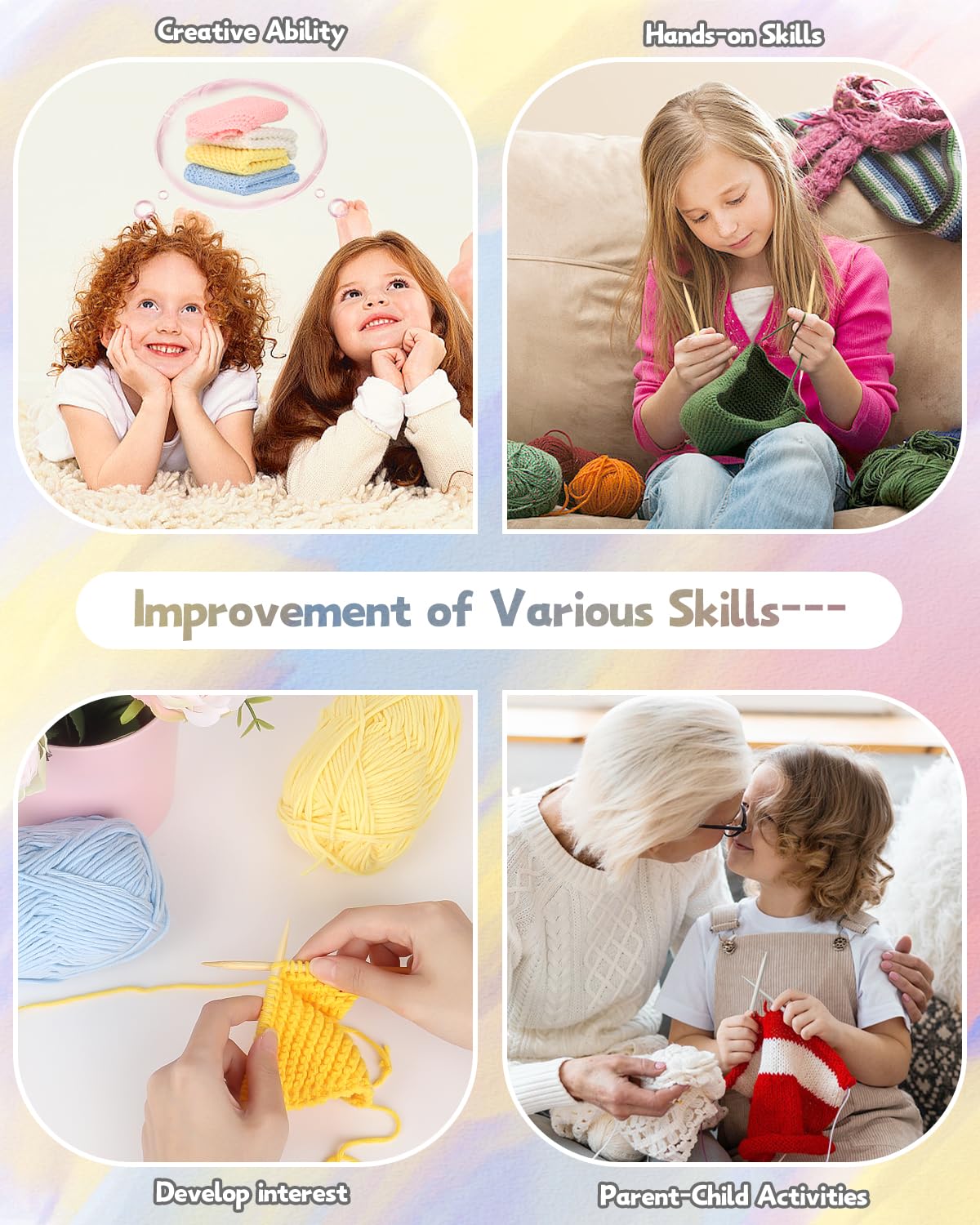 Katech Beginner Knitting Kit for Adults - Complete Set with Instruction Book, Knitting Needles & Soft Yarn - DIY Craft Kit for Learning to Make Dishcloths, Scarves & Home Decor - Perfect Gift for Craft Lovers