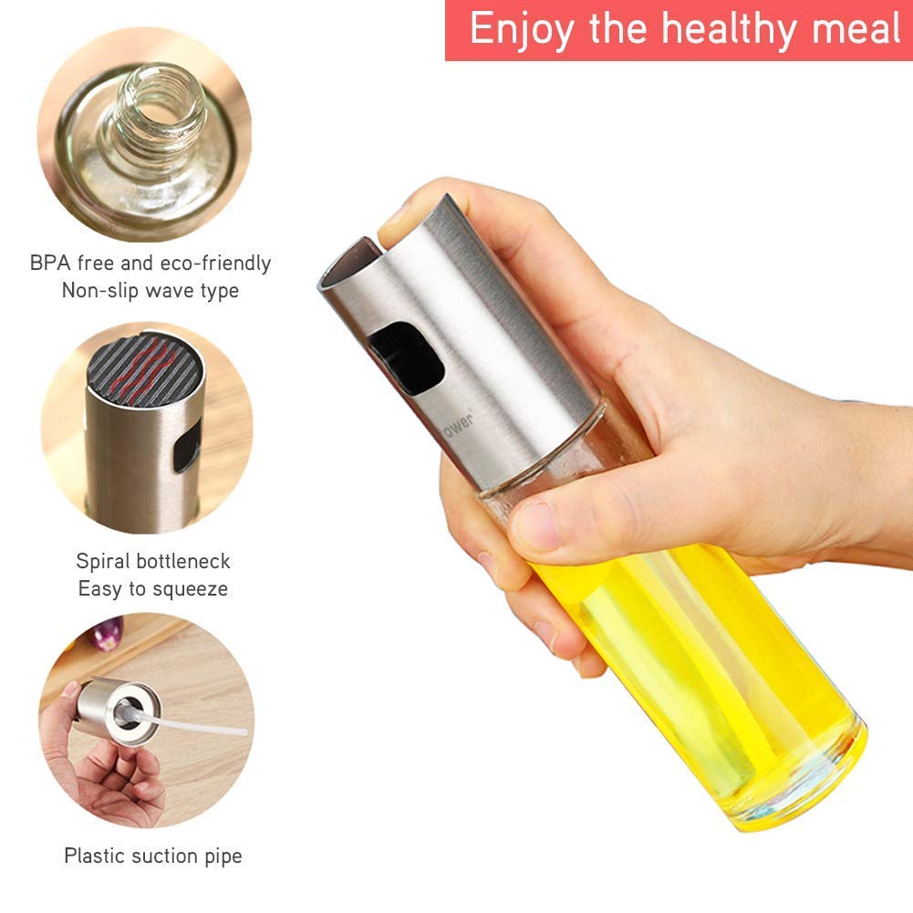 Premium Olive Oil Sprayer - Food Grade Stainless Steel & Glass Oil Mist Bottle for Cooking, Baking, BBQ | Perfect for Salad Dressing, Kitchen Use & Healthy Meal Prep