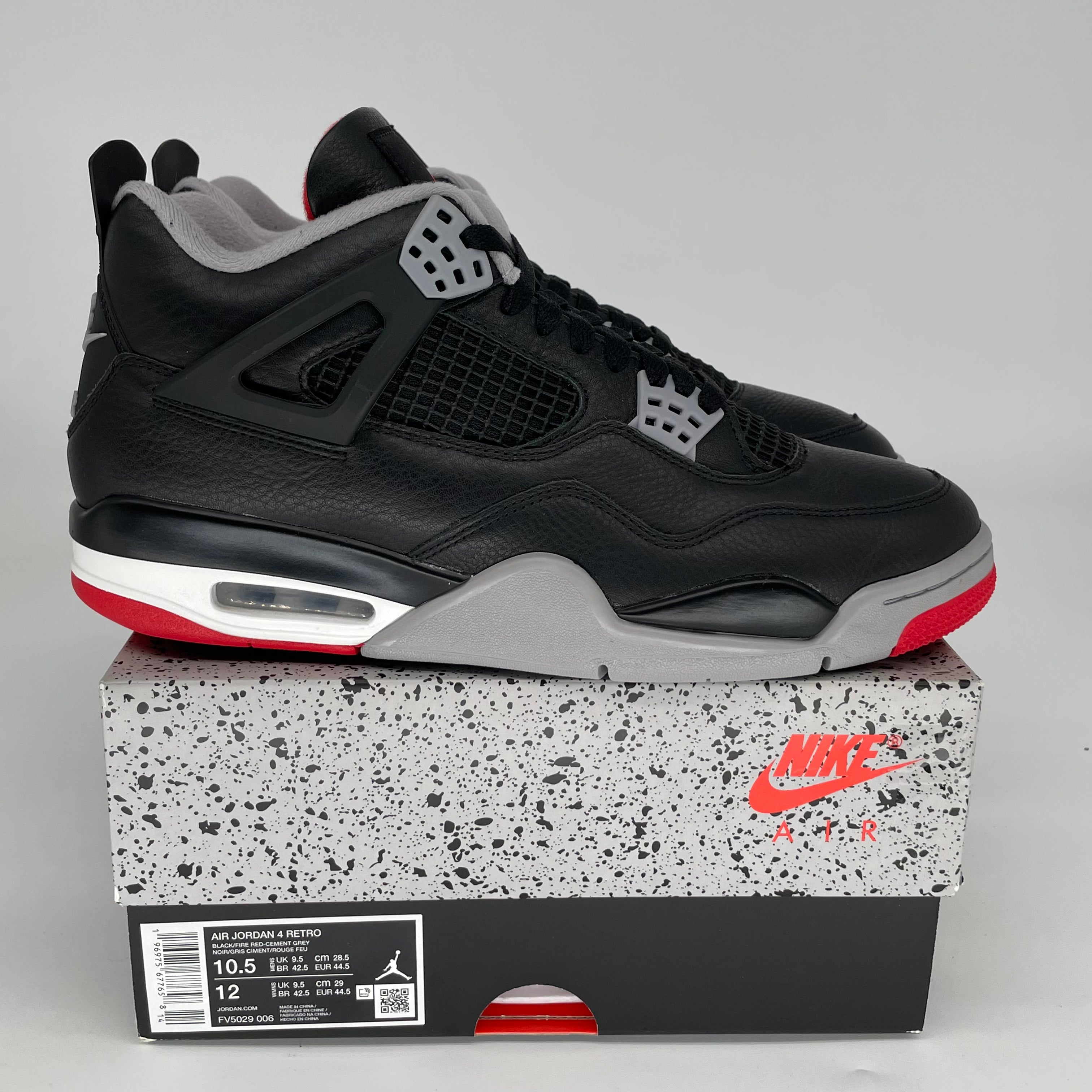 Original Air Jordan 4 Bred Reimagined Men's Basketball Shoes Size 10.5 (FV5029-006) - Retro Sneakers for Streetwear & Casual Outfits