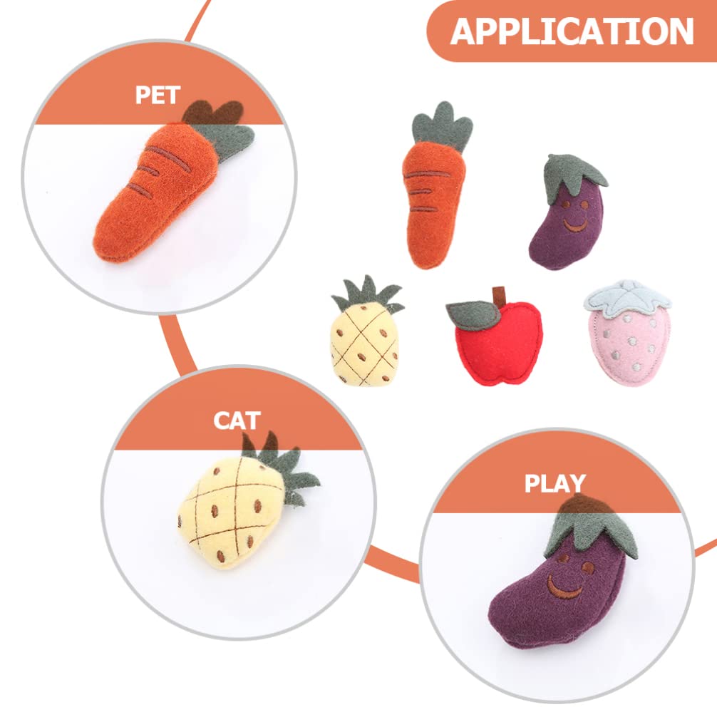 POPETPOP 5-Piece Cat Chew Toys - Fruit & Vegetable Plush Stuffed Chewing Toys for Puppies & Kittens | Safe Molar Relief for Teething, Interactive Play & Stress Relief