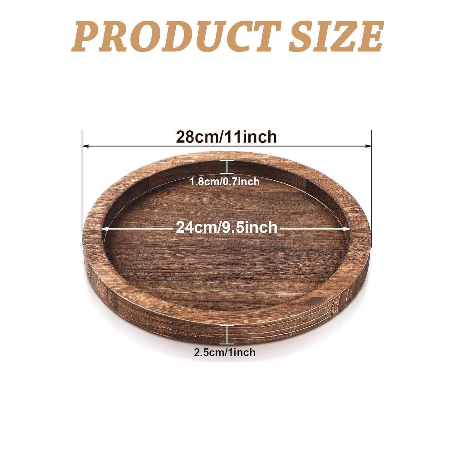 11'' Round Wooden Serving Tray - Rustic Farmhouse Kitchen & Dining Table Centerpiece Decor - Handcrafted Light Coffee Wood Decorative Tray for Home, Coffee Table, and Party Serving - Perfect for Farmhouse Style Decor, Gift Giving, and Entertaining Guests