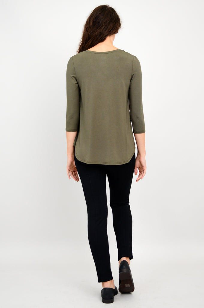 Jackie 3/4 Sleeve Women's Tops - Soft Bamboo Fabric, Khaki Color - Perfect for Yoga, Work & Casual Wear