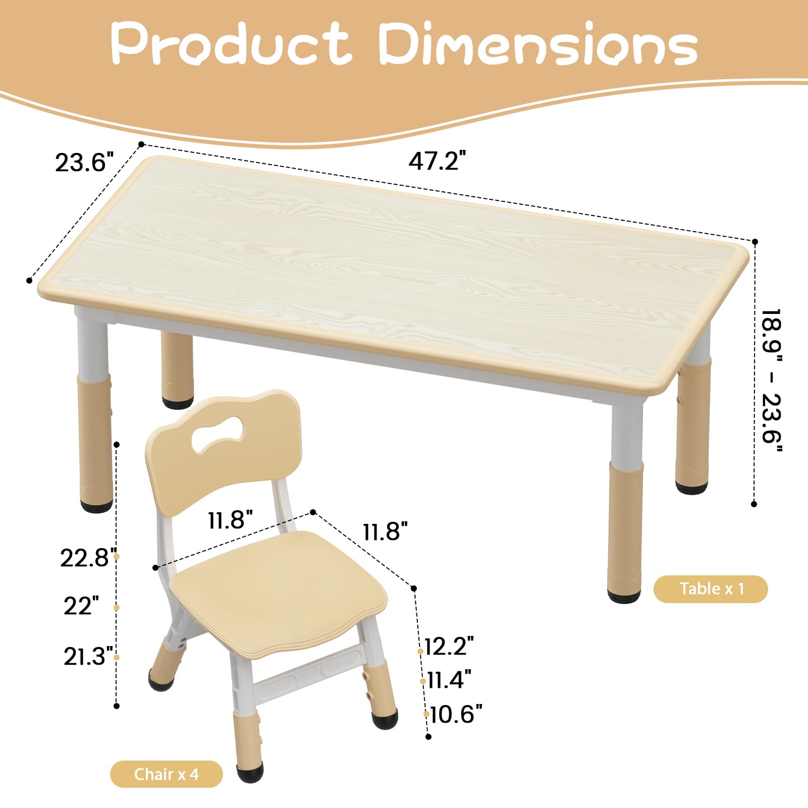 Adjustable Kids Table and Chair Set for Toddlers Ages 2-10 - 4-Piece Children's Activity Table with Graffiti Desktop & Non-Slip Legs - Perfect for Arts & Crafts, Daycare, Classroom and Home Learning Playtime
