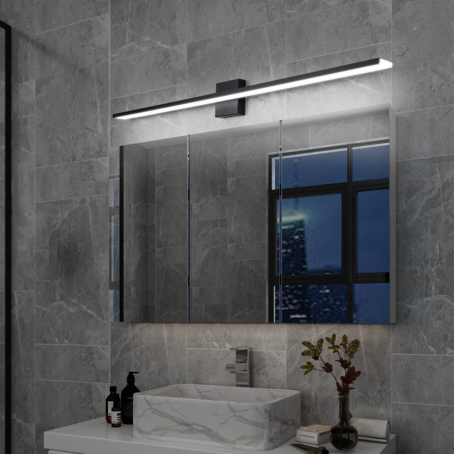 Modern 40W Black Aluminum Bathroom Vanity Light - 39.4 Inch LED Wall Lighting Fixture with Baking Finish (6000K Cool White) - Perfect for Bathroom, Bedroom & Dressing Room Mirror Lighting