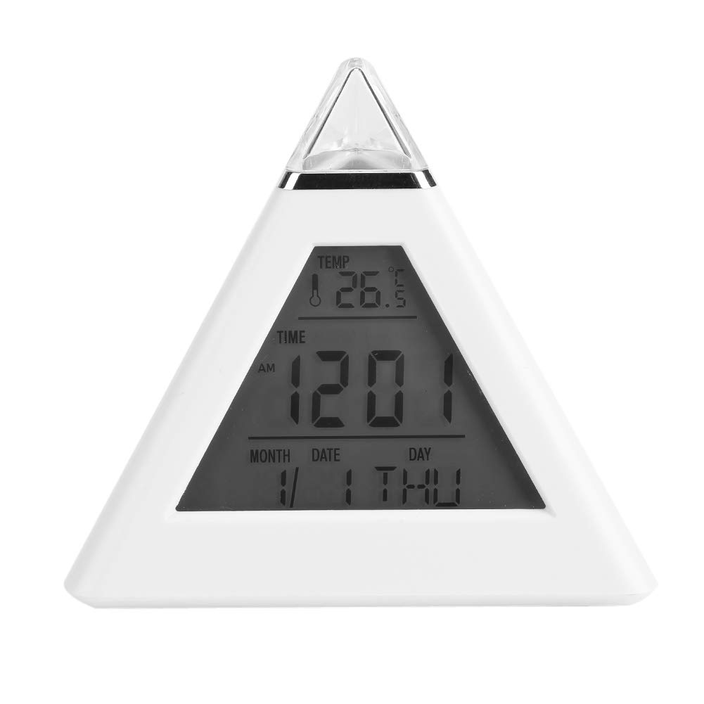 Qiilu Pyramid Digital Alarm Clock - 7 Color LED Display with Temperature, 8 Natural Sleep Sounds, Smart Night Light for Bedroom, Desk & Nightstand - Perfect for Kids, Teens & Adults (Home, Office, Dorm Use)