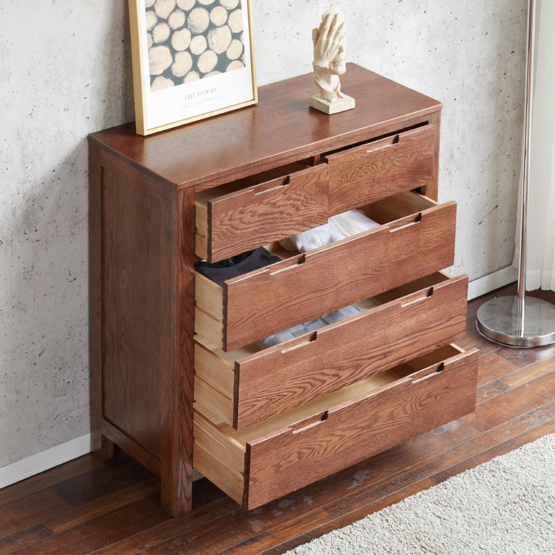 AKAMINE Solid Wood Chest of Drawers - Japanese Nordic Style 5-Drawer Dresser for Bedroom, Living Room & Office Storage