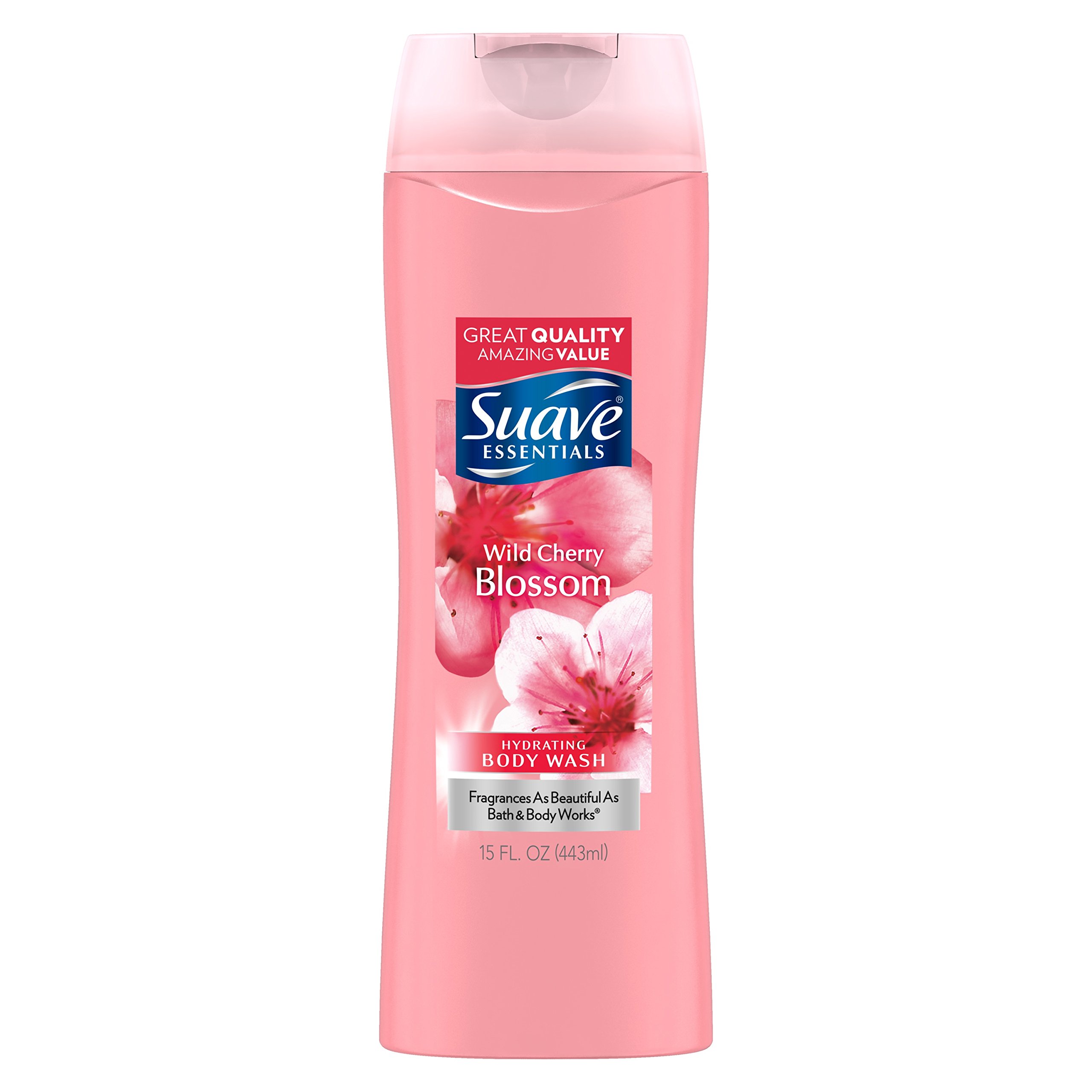 Suave Essentials Wild Cherry Blossom Body Wash - 15 Ounce (Pack of 3) | Moisturizing & Refreshing Shower Gel for Women & Men - Perfect for Daily Use, Gym, Travel & Sensitive Skin Care