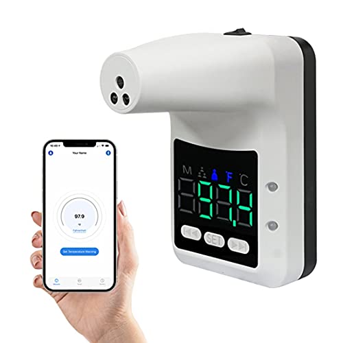 Non-Contact Infrared Wall Mount Forehead Thermometer with Bluetooth iOS App - Digital Accurate Instant Readings & Fever Alarm (10cm) for Schools, Offices, Businesses - Perfect for Health Screening in Public Spaces