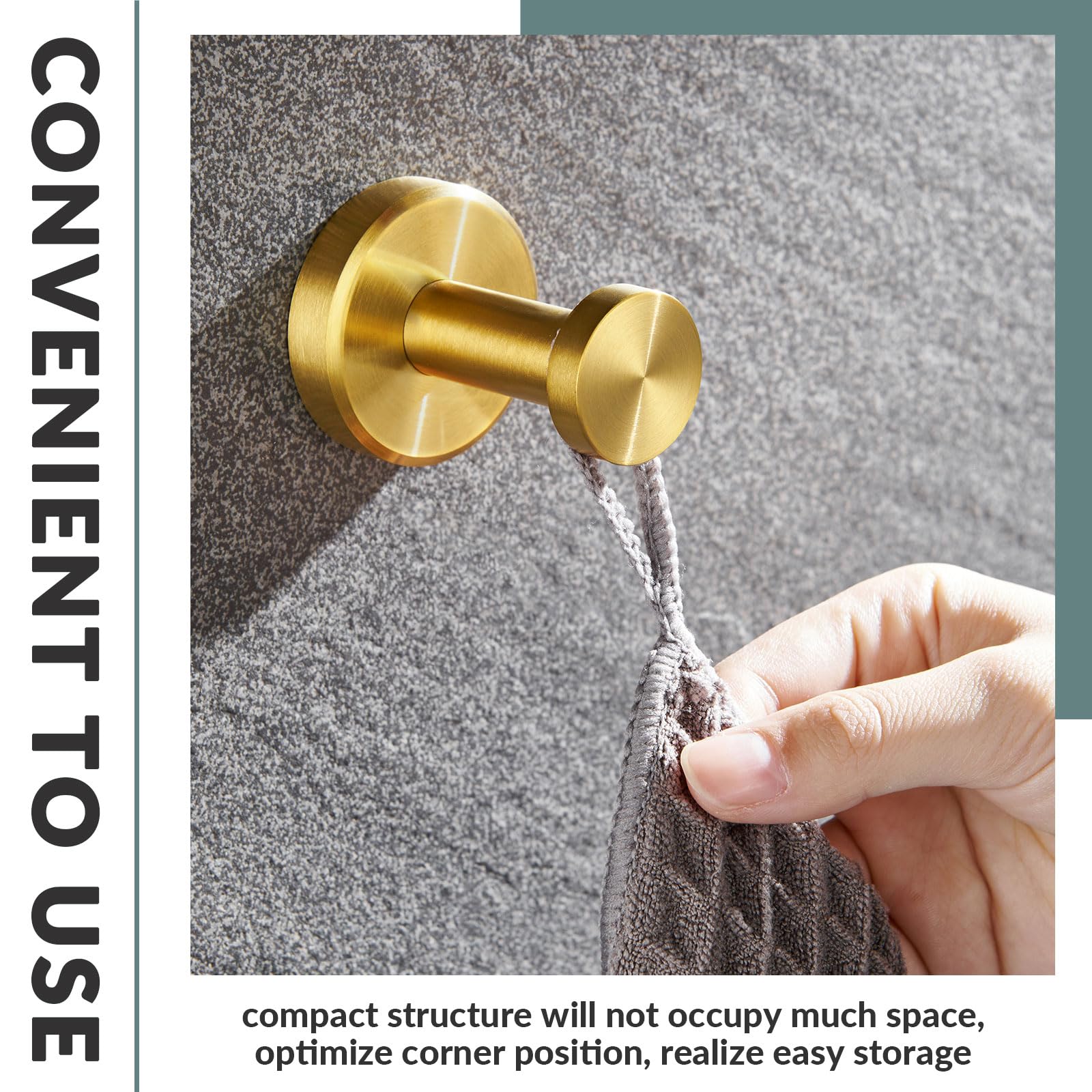 APLusee Brushed Gold Bathroom Towel Hook - SUS 304 Stainless Steel Round Coat Robe Hanger - Modern Decorative Wall Holder for Toilet, Kitchen & Closet Organization - Perfect for Hanging Robes, Towels and Clothes in Bathrooms, Laundry Rooms & Entryways