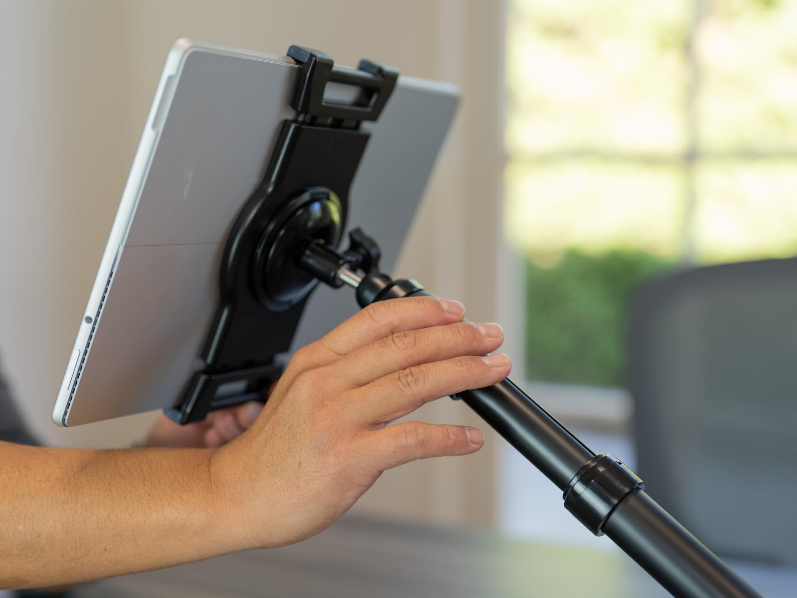 ZMC Industrial Universal Tablet Stand with C-Clamp Mounting Base - Adjustable Phone & iPad Holder for Desk, Kitchen, Office, and Workshop Use