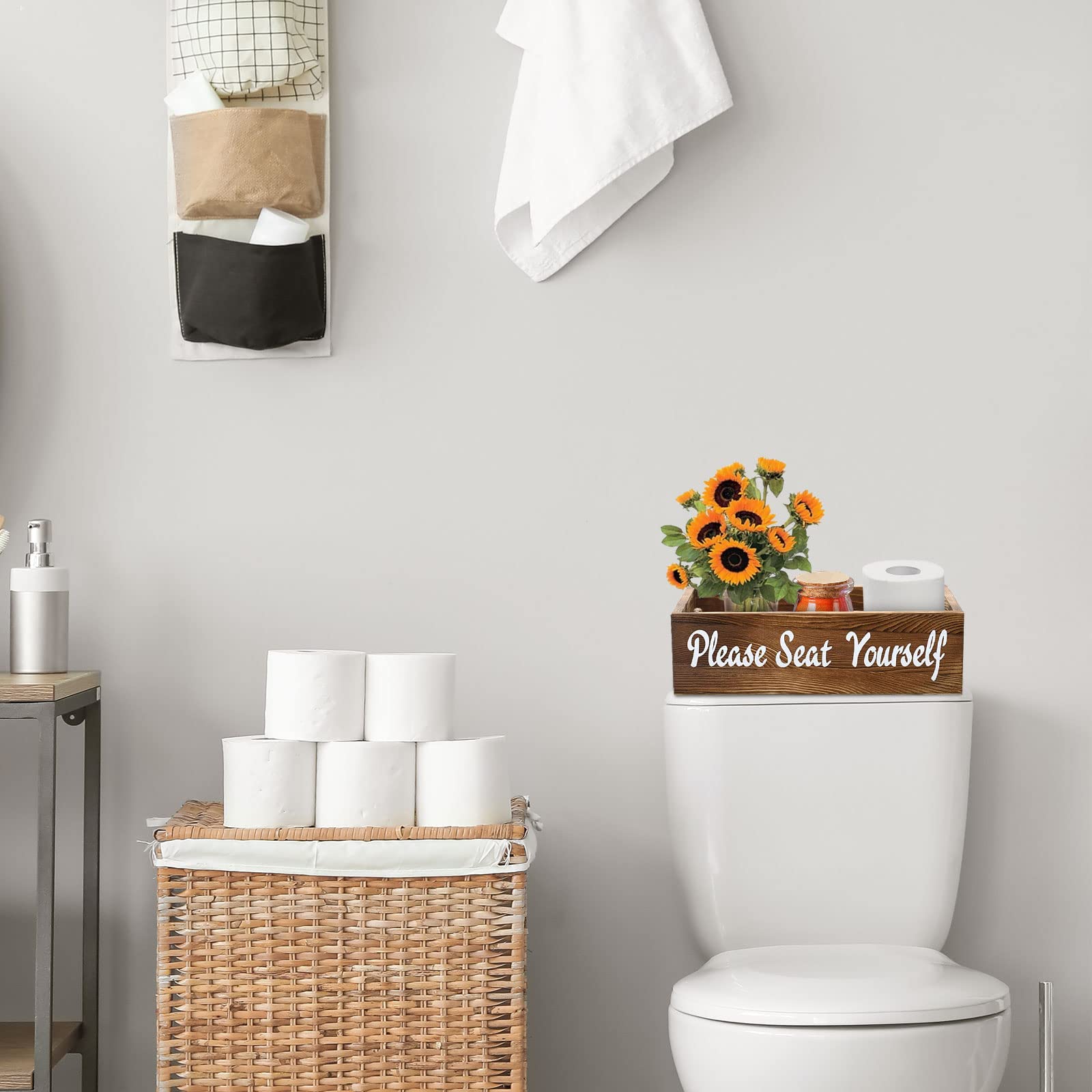 MEGREZ Rustic Wooden Toilet Paper Holder - Farmhouse Bathroom Decor for Home & Kitchen