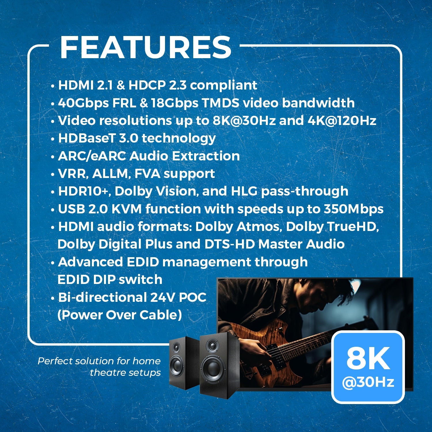 8K HDMI & KVM Extender over HDBaseT 3.0 - 330ft Long Range Transmission for Home Theater, Gaming & Office Setup (BK EXB330EAU K)