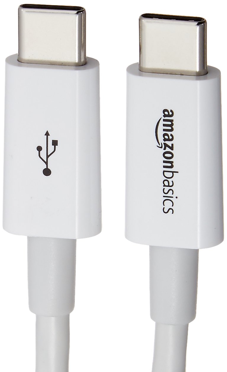 Amazon Basics USB Type-C to USB Type-C 2.0 Fast Charging Cable - 9ft, White | Compatible with MacBook Pro, Galaxy S23, iPad Pro & More | Durable Nylon Braided for Home, Office & Travel Charging