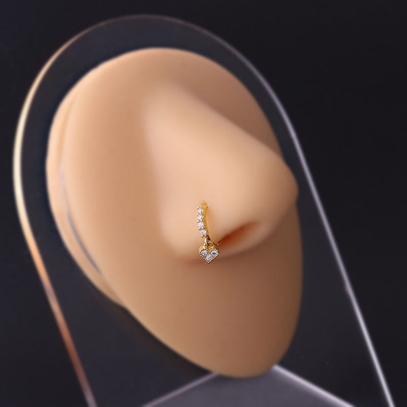 18K Gold Cross Dangle Hoop Nose Ring - Elegant Religious Jewelry for Women | Perfect for Everyday Wear, Parties & Special Occasions | HSPJ670