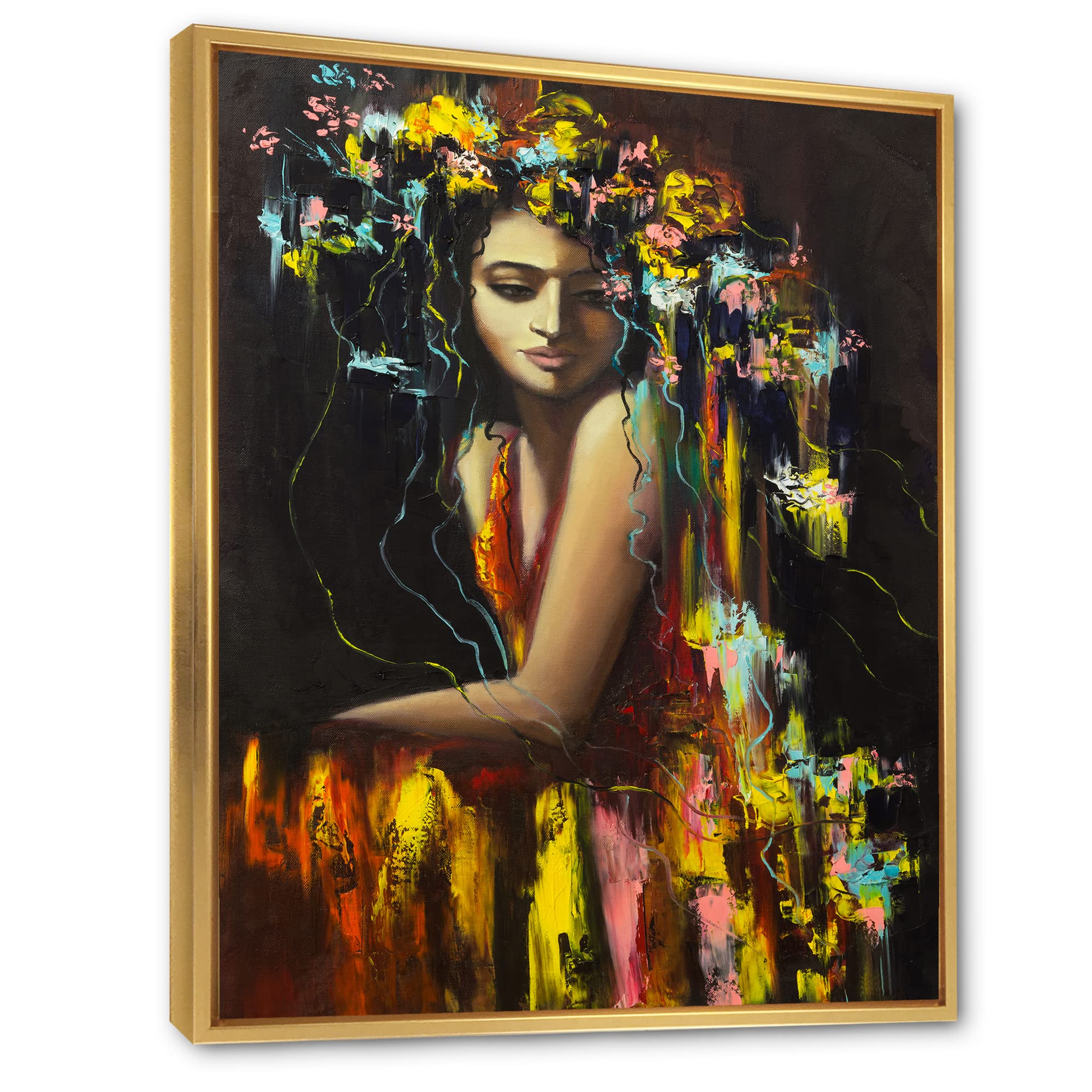DesignQ Modern Portrait of a Young Woman - Framed Canvas Wall Art Print - Perfect for Living Room, Bedroom & Office Decor