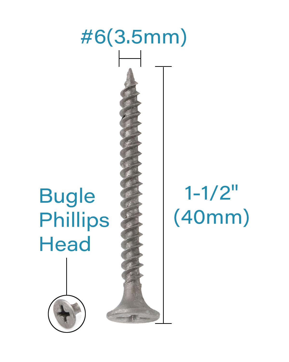 100PCS #6 x 1-1/2 Inch Flat Head Phillips Drywall Screws - Fine Thread, Gray Phosphate Coating - Self-Tapping for Metal, Sheetrock & Wood - Indoor & Outdoor Use - Perfect for Hanging Drywall, Installing Cabinets & DIY Home Projects