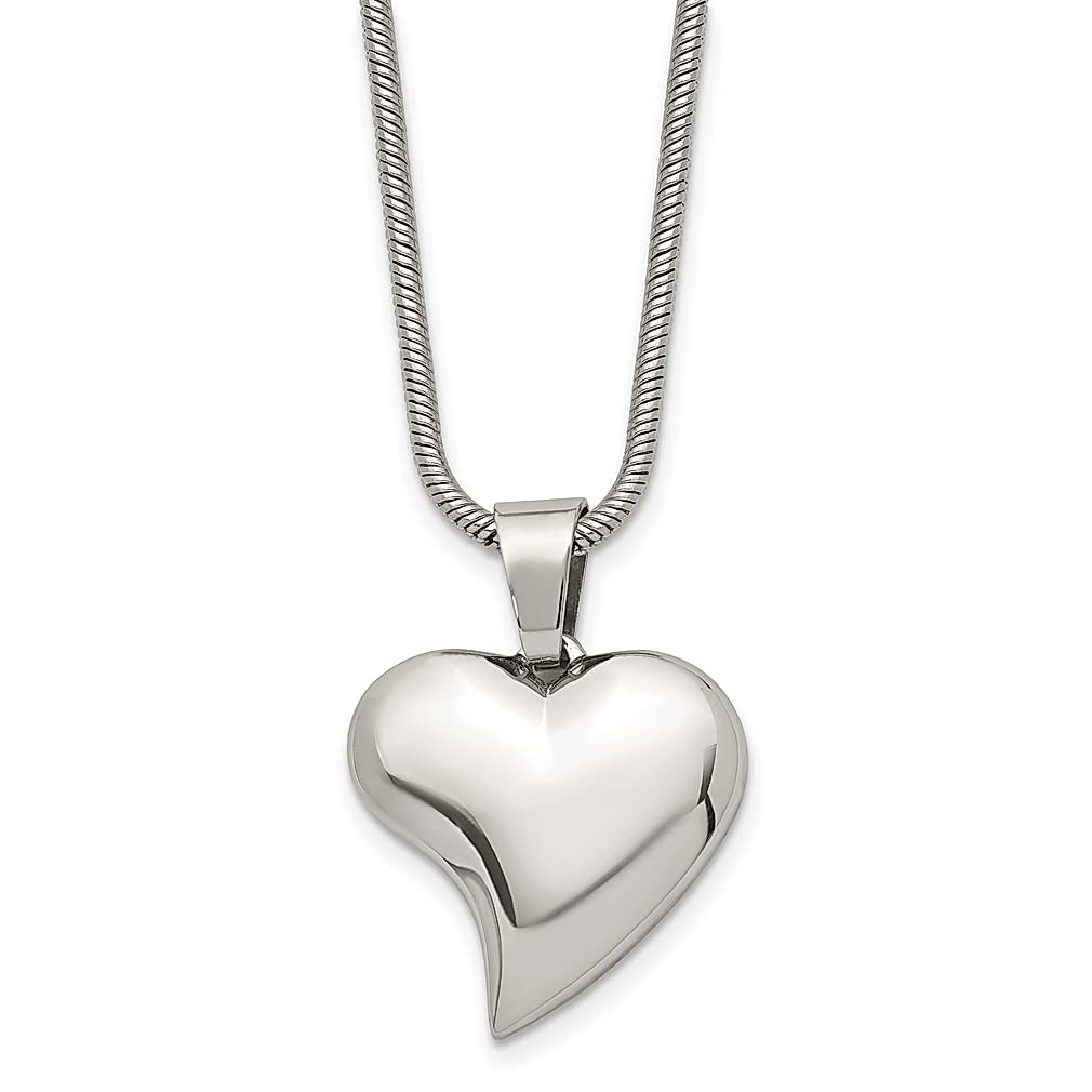 Ice Carats Stainless Steel Heart Pendant Necklace - 18 Inch Snake Chain with Love Charm, Elegant Puffed Fashion Jewelry for Women | Perfect Gift for Her, Anniversary, Valentine's Day & Romantic Occasions