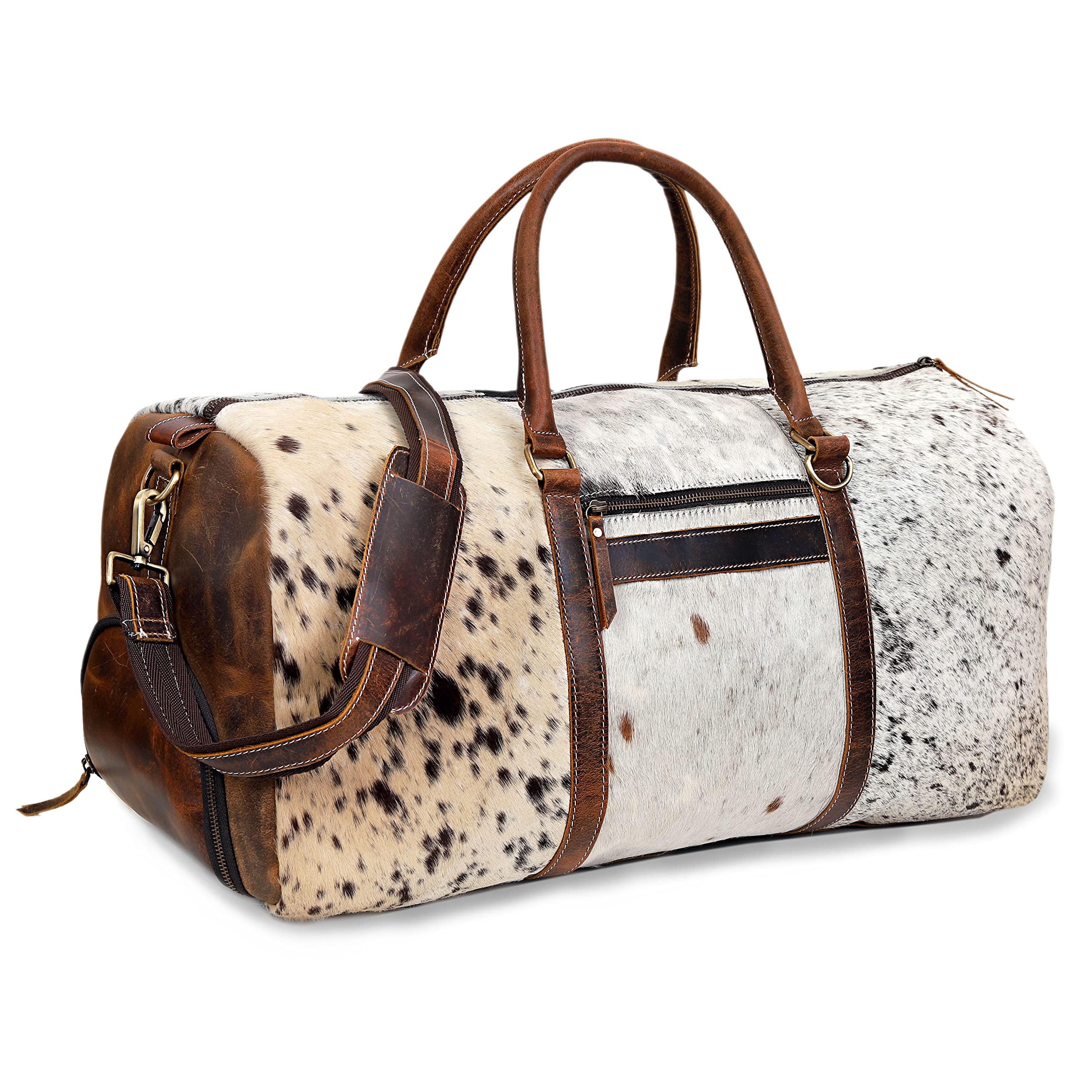 Premium Cowhide Duffel Bag - Large Unisex Leather Travel Bag for Men & Women - Durable Brown Shoe Duffel - Perfect for Gym, Weekend Getaways & Business Trips (Duffel Style 1)