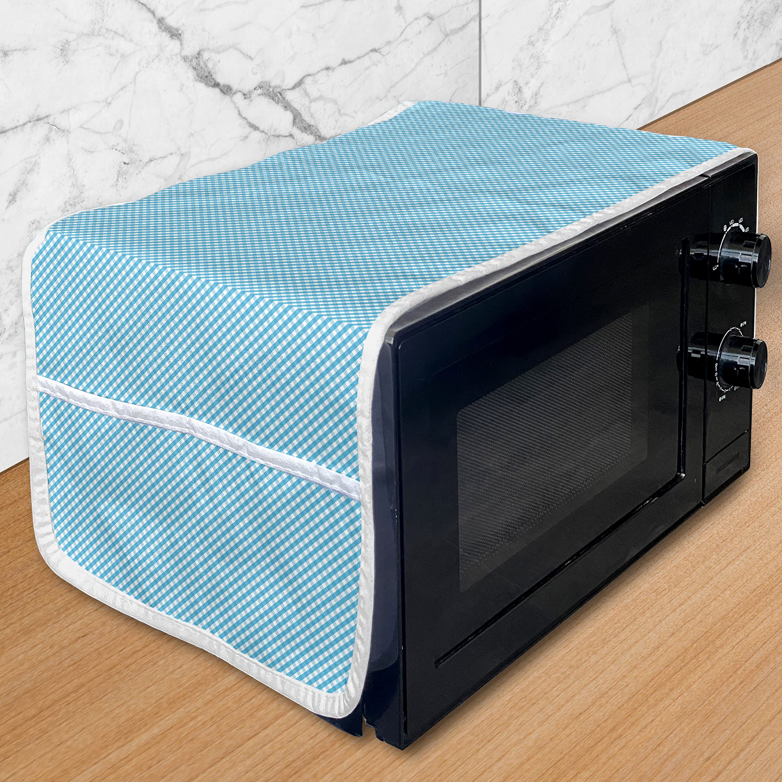 Ambesonne Checkered Microwave Cover - Waterproof Kitchen Organizer with Pockets, 36