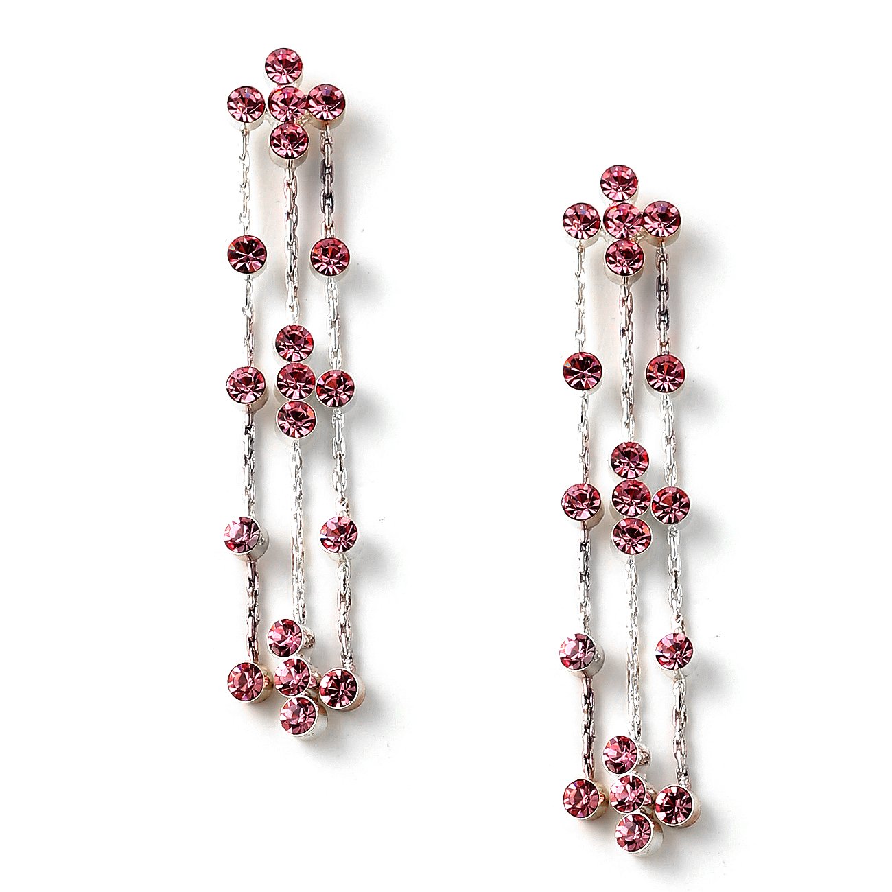 Sparkling Silver Rose Rhinestone Dangle Earrings for Women - Elegant 3 Strand Drop Earrings for Parties, Weddings & Special Occasions