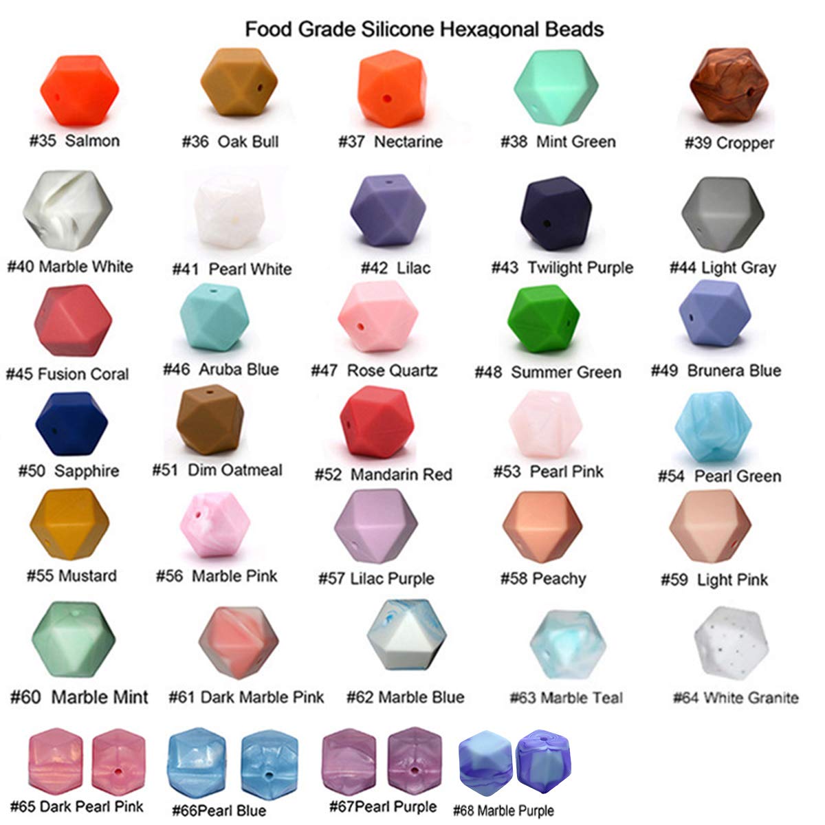 14mm Hexagonal Pearl Beads for Jewelry & Keychain DIY - 50pcs Bulk