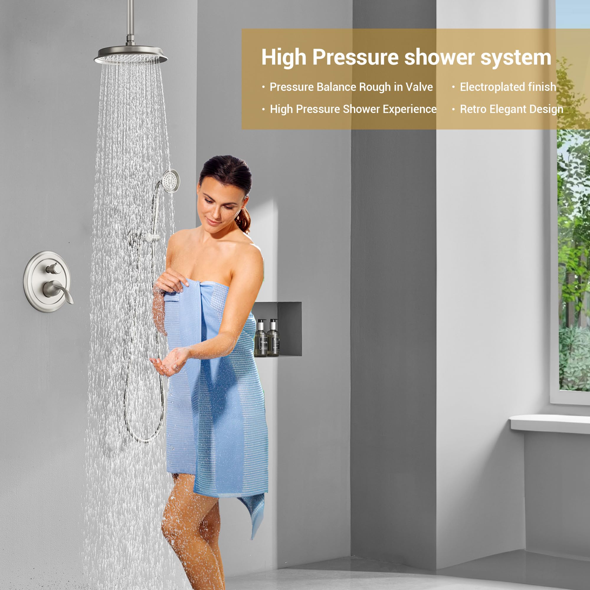 Antique Brushed Nickel Rain Shower System Complete Set - DASAN AT209C-BN with 9