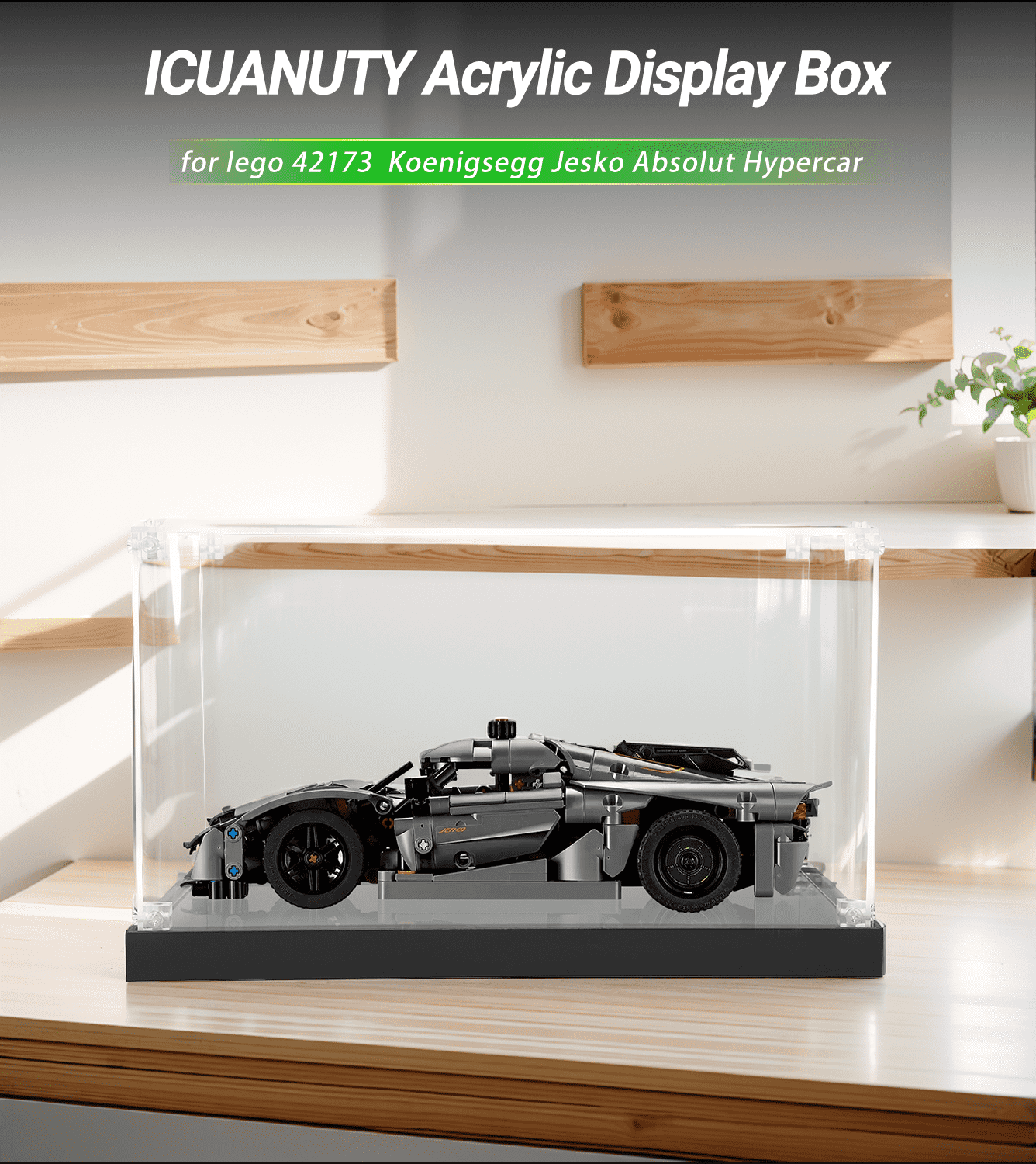 LEGO Koenigsegg Jesko Absolut Hypercar 42173 Display Case - Clear Acrylic Showcase for LEGO Car Models - Perfect for Collectors, Home Decor & Gift Giving