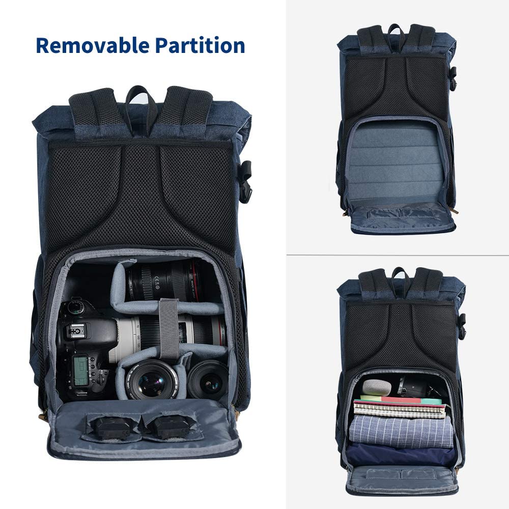 K&F Concept Professional DSLR Camera Backpack - Waterproof Travel Photography Bag with Tripod Holder, Laptop Compartment & Rain Cover - Perfect for Outdoor Shooting, Travel & Hiking (Black)