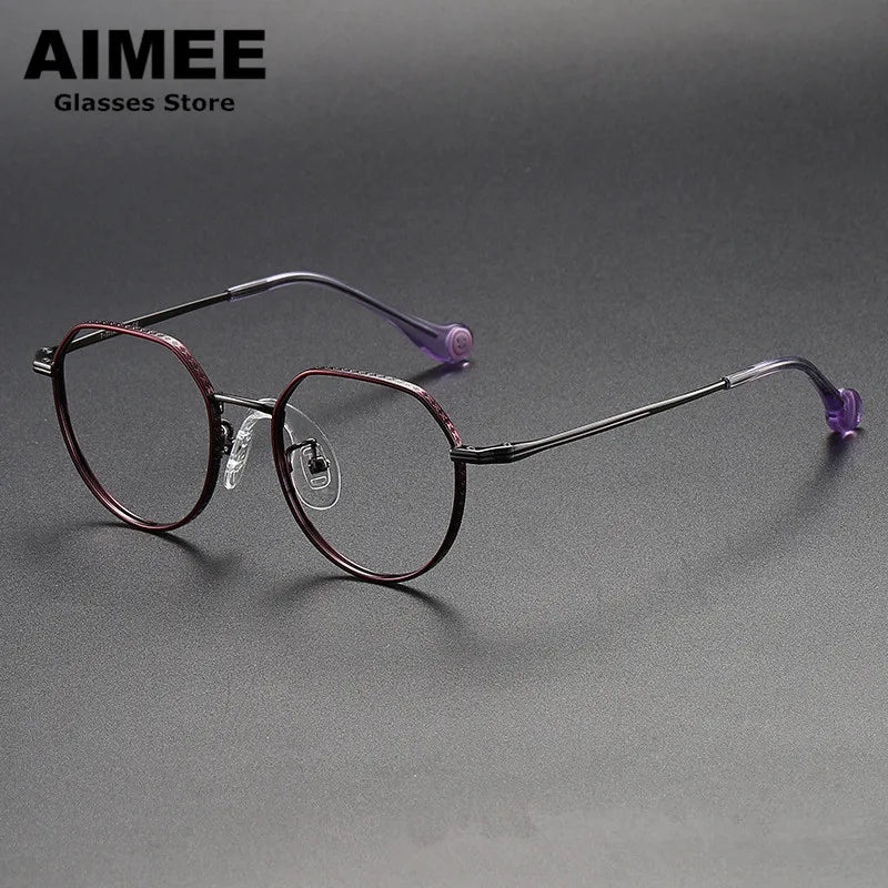 Aimee Unisex Youth's Full Rim Flat Top Round Titanium Eyeglasses 80952 - Lightweight Durable Frames for School, Reading & Everyday Wear