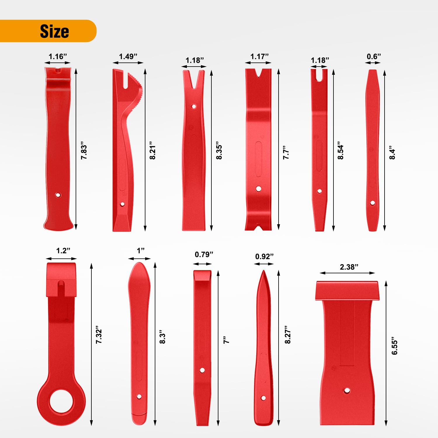 GOOACC 11PCS Auto Trim Removal Tool Kit - No Scratch Car Audio Dash & Window Molding Fastener Remover Set (Red) | Perfect for Car Stereo Installation & Interior Detailing