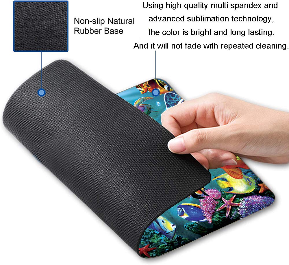 Colorful Sea Turtles & Fish Design Non-Slip Mouse Pad - Waterproof Gaming Mouse Mat with Rubber Base for Office, Home, Laptop & Travel (9.5