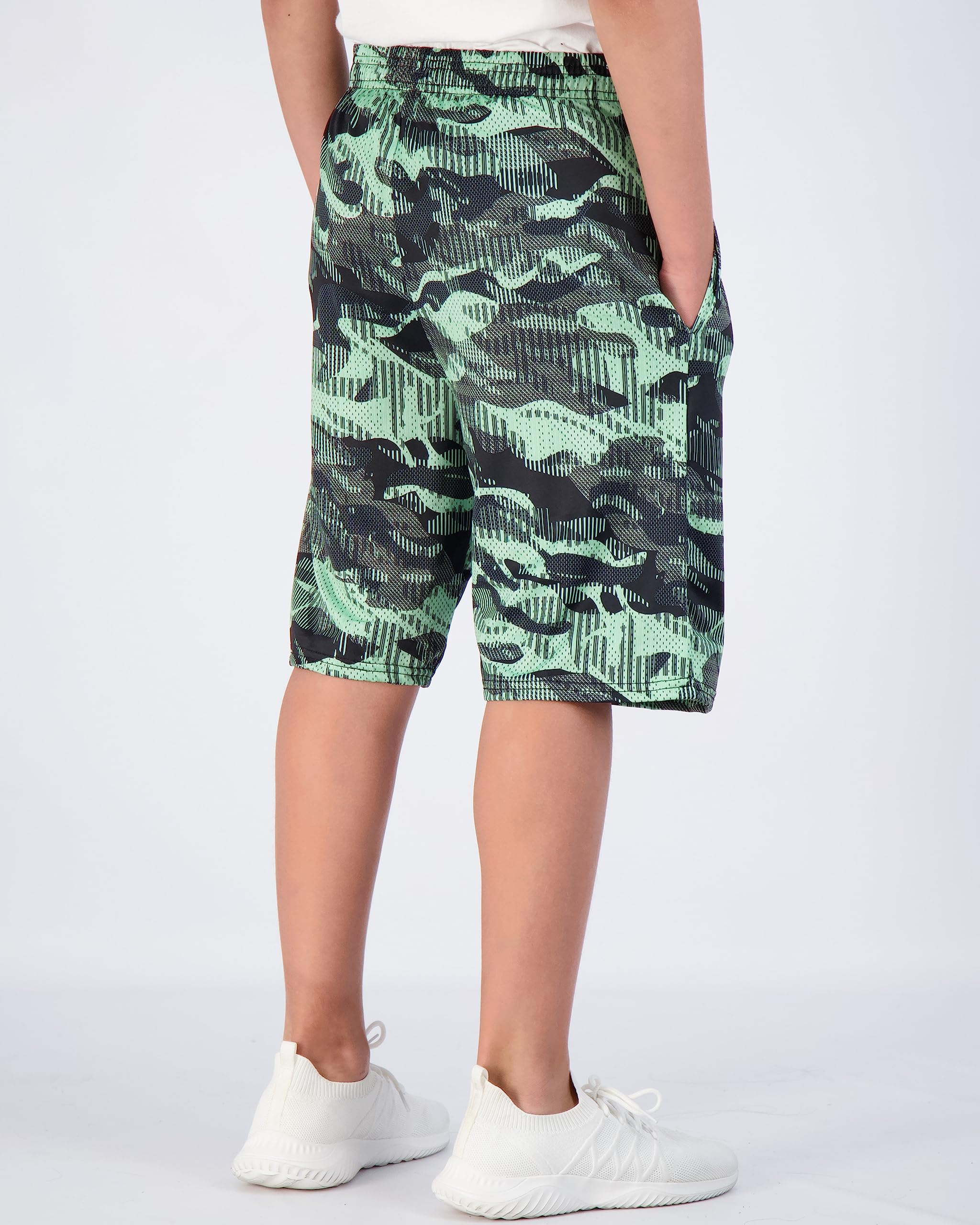 Real Essentials 5-Pack Boys' Dry-Fit Active Athletic Performance Basketball Shorts with Pockets - Perfect for Sports, Gym & Casual Wear