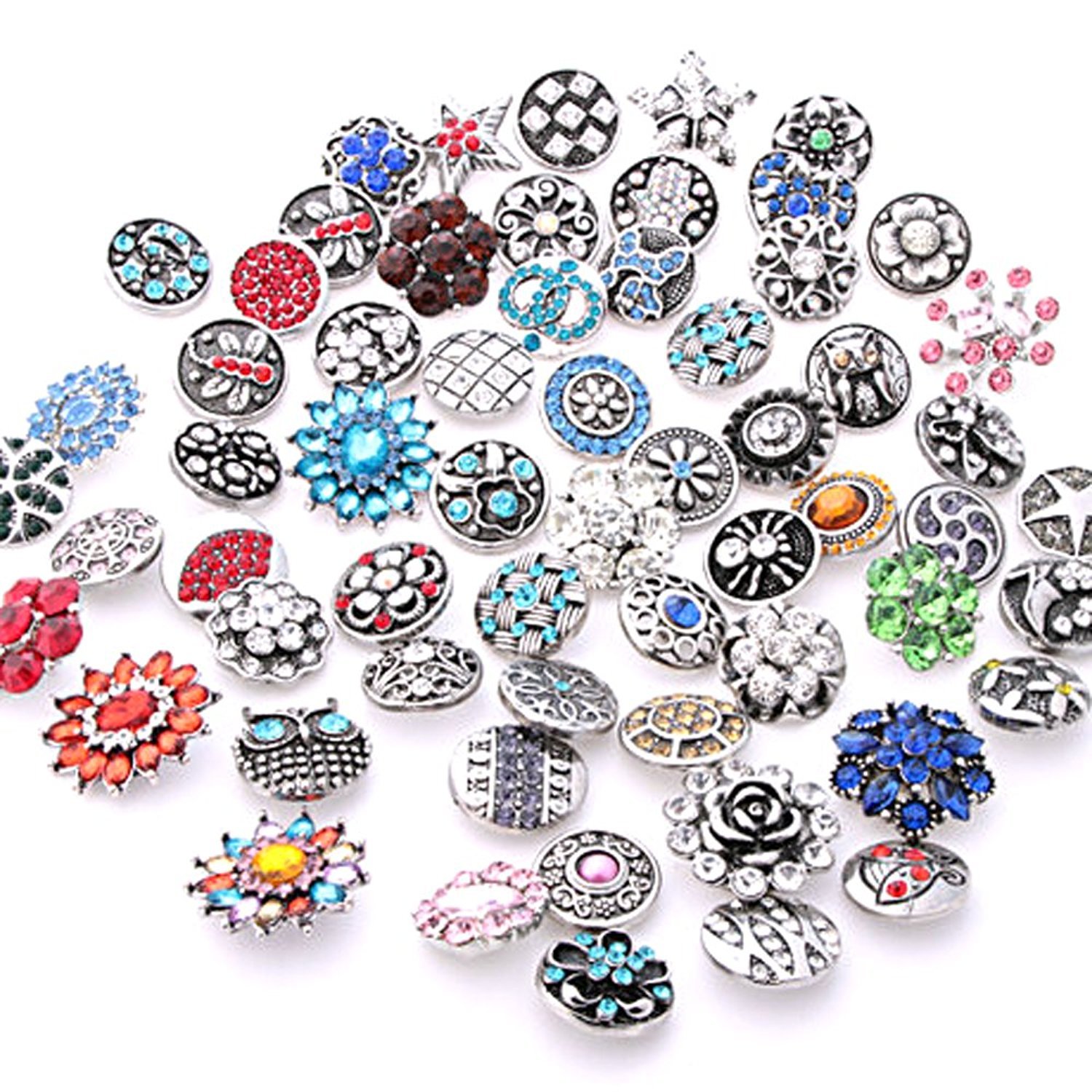 25pcs 18mm Rhinestone Snap Buttons - Mixed Styles for DIY Jewelry Making, Snap Charms & Clothing Accessories - Perfect for Bracelets, Necklaces, Handbags & Fashion Crafts