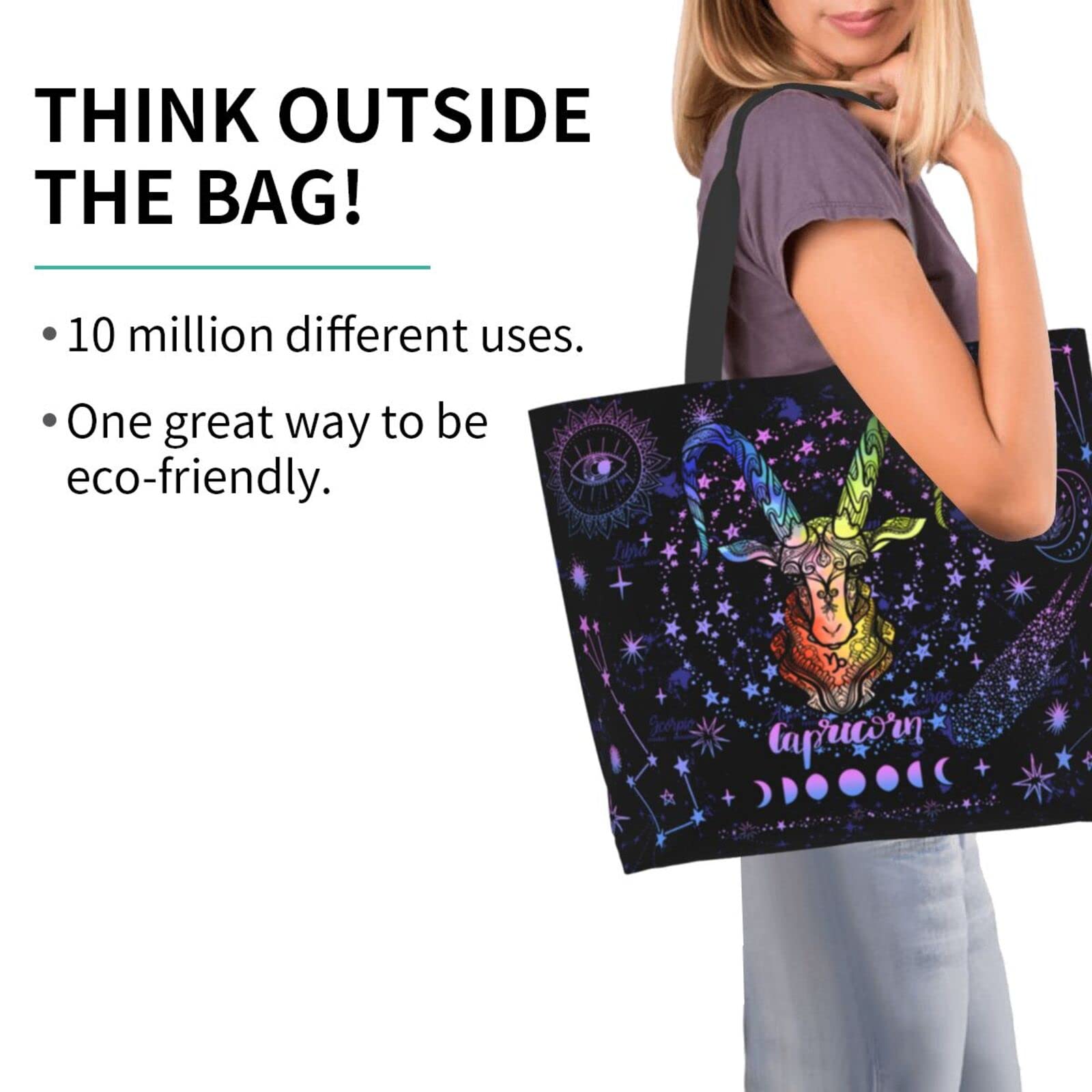 JASUTOT Large Canvas Zodiac Constellation Tote Bag - Astrology Sign Handle Bag for Women | Gym, Beach, Weekender, Travel & Shopping Tote | Perfect for Daily Use, Work, Vacation & Gift Giving