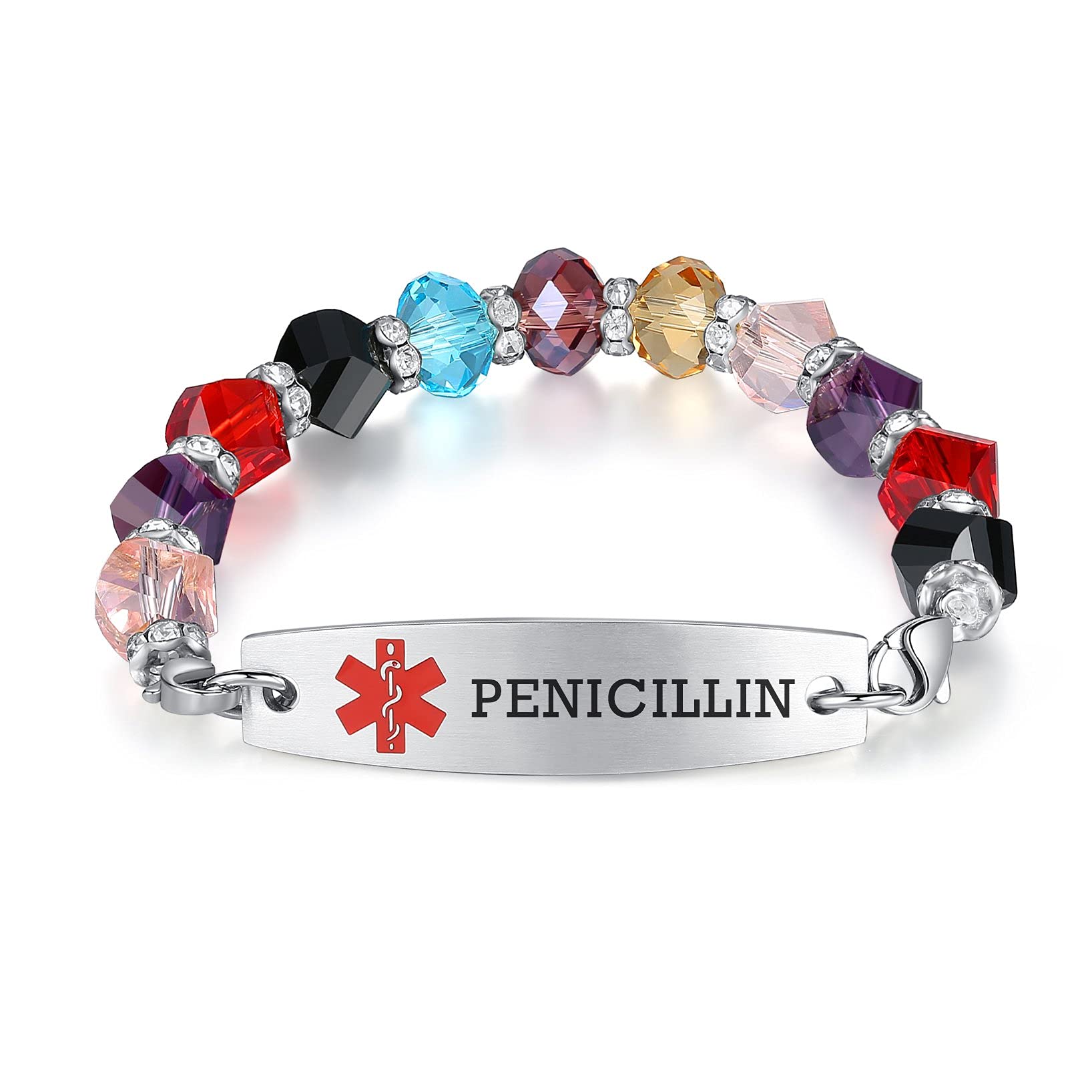 Custom Engraved Medical ID Bracelets for Women - 7.5 Inch Adjustable Beaded Alert Bracelet with Interchangeable Charms | Emergency Medical Information Jewelry for Allergies, Diabetes & Daily Wear