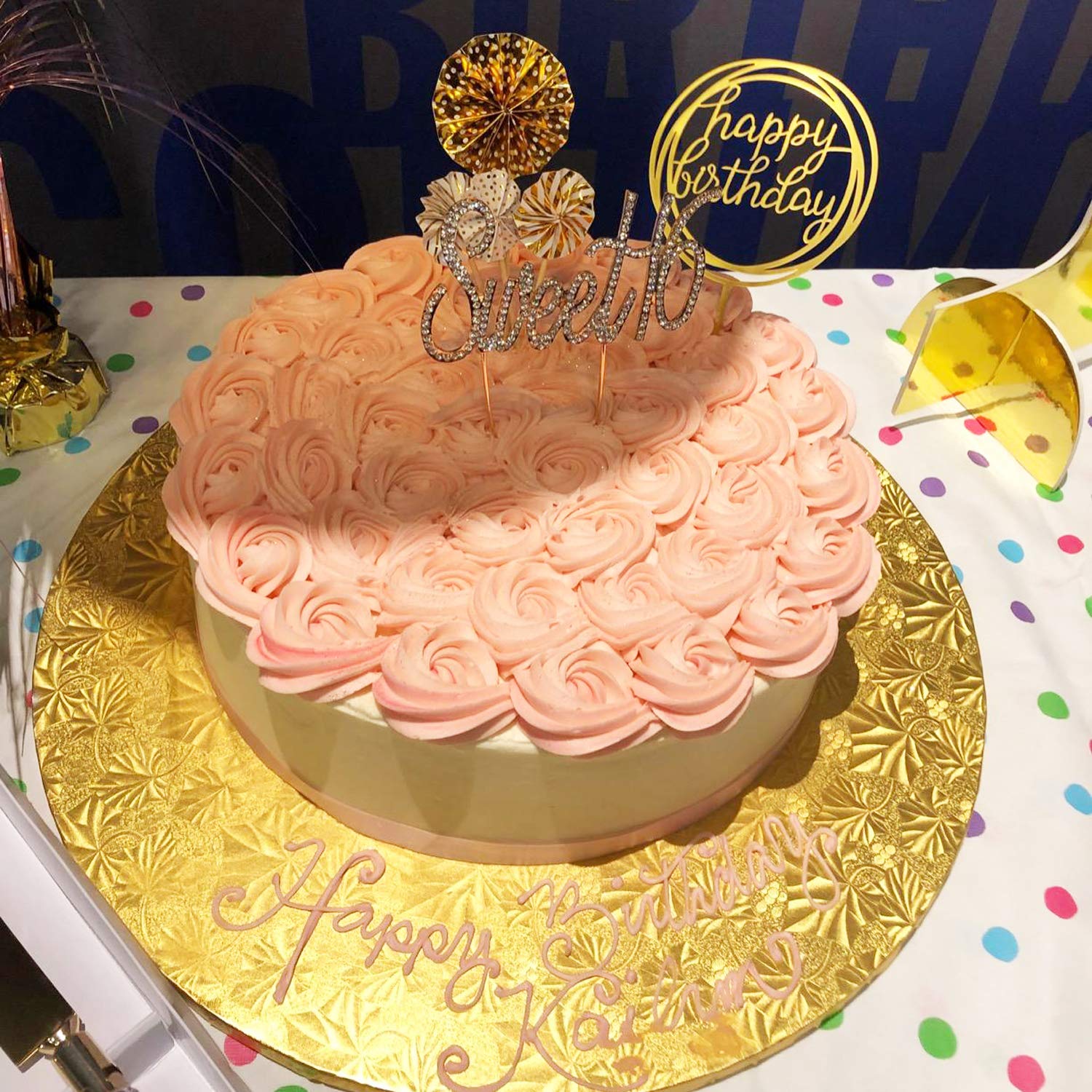Honbay Sweet 16 Cake Topper - Premium Sparkly Crystal Rhinestone Birthday Cake Decoration for 16th Birthday Party (Gold) | Perfect for Quinceañera, Sweet Sixteen Celebrations & Milestone Birthday Cakes