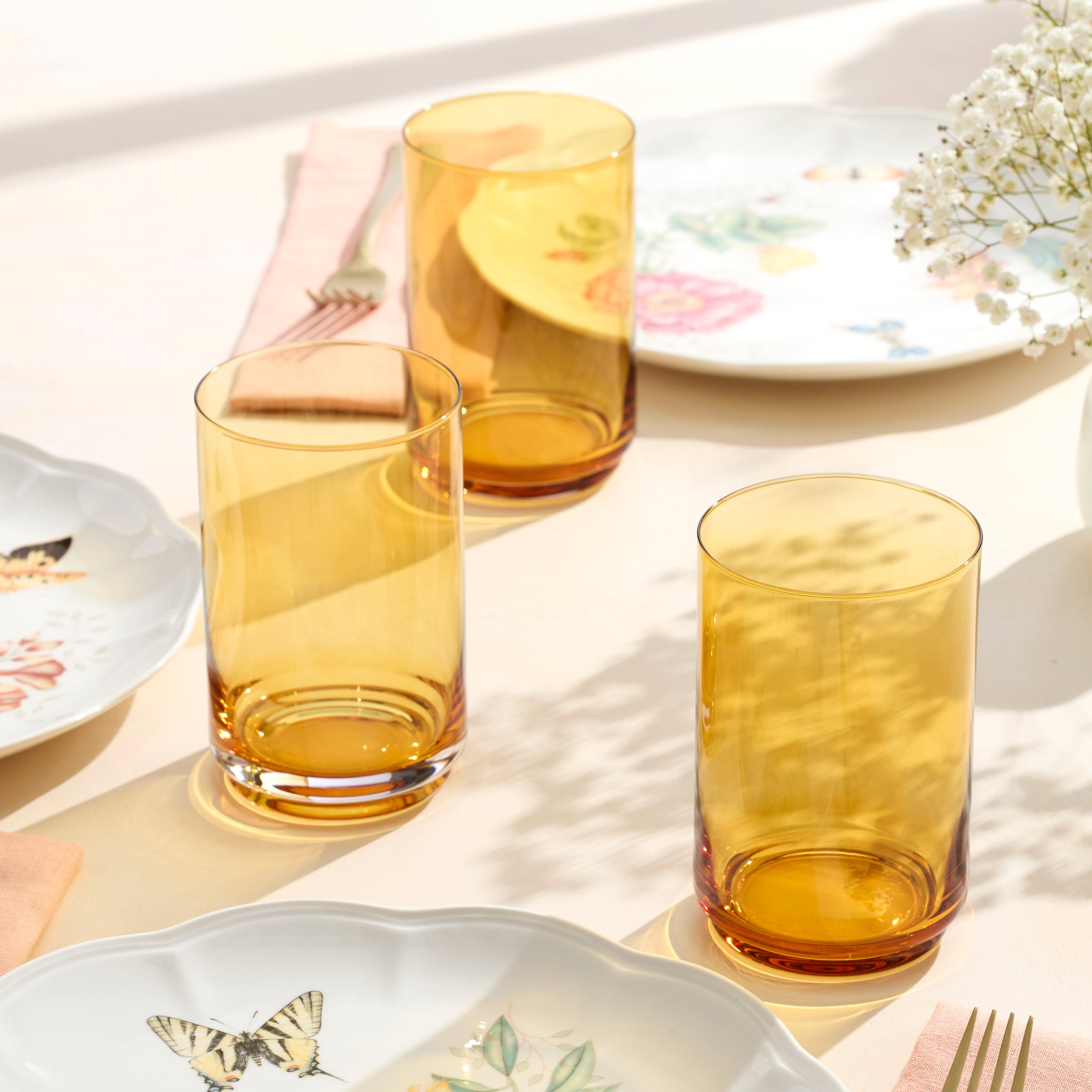 Premium Tuscany Stackable Amber Glass Coolers - Set of 4 Insulated Tumblers for Iced Coffee, Cocktails & Outdoor Parties