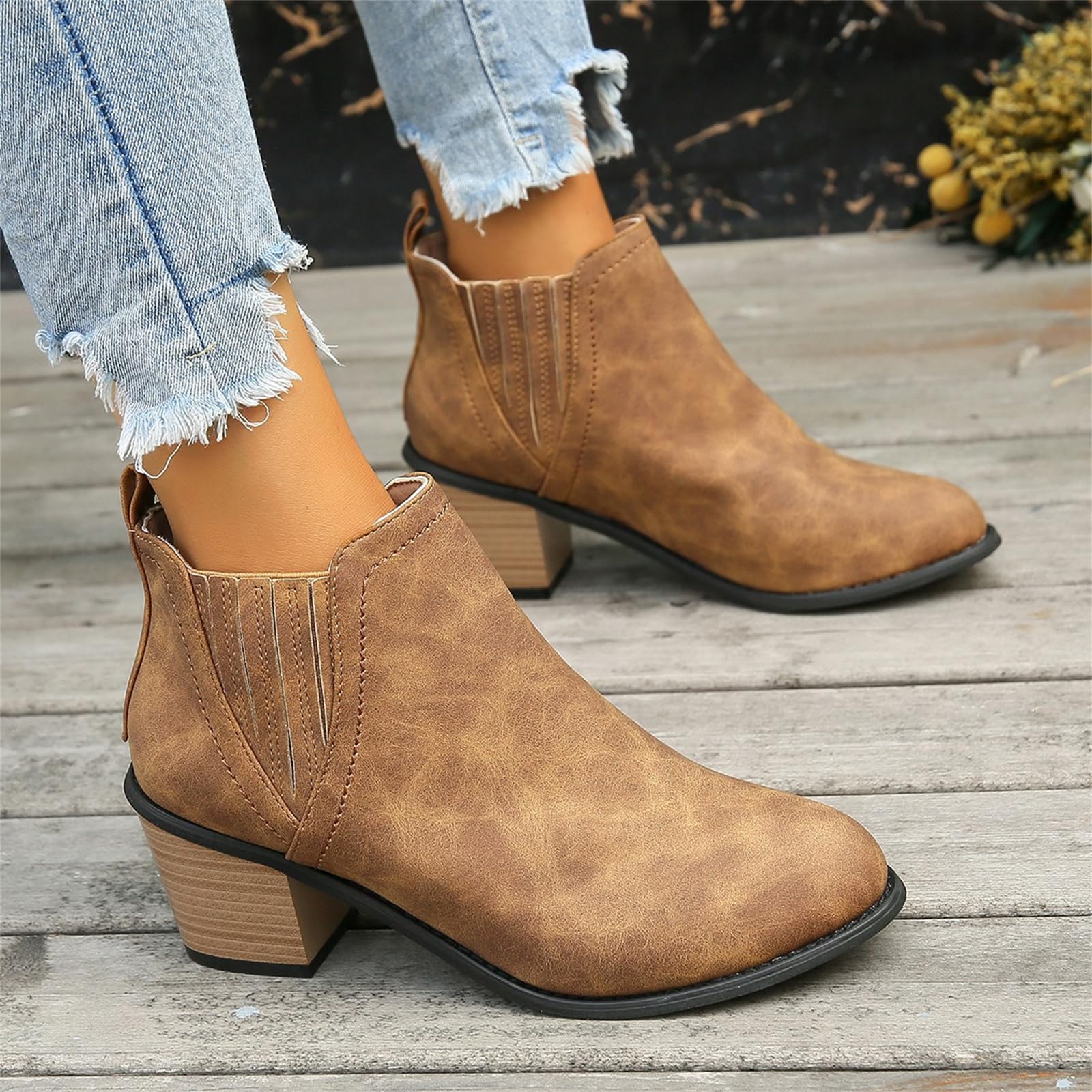 Lausiuoe Women's Ankle Boots - Chunky Heel Western Booties with Side Zipper, Pointed Toe & Wide Width Options | Perfect for Office, Date Night & Casual Outfits