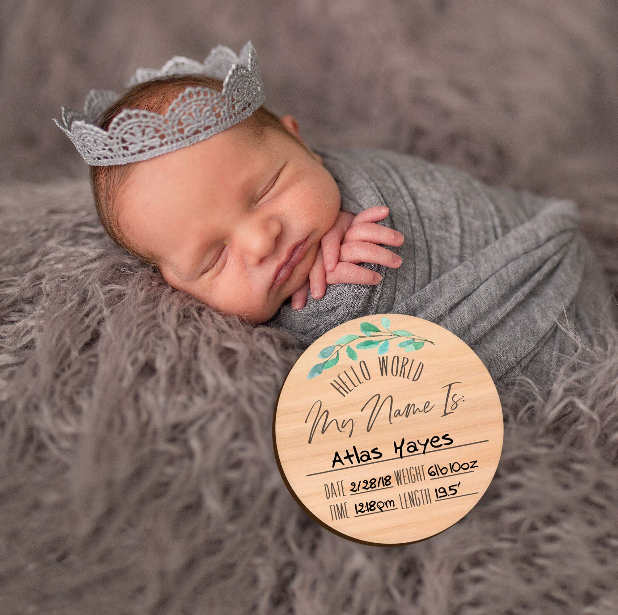 Personalized Baby Announcement Wooden Circle - Custom Newborn Stats Card & Name Sign for Birth Announcements, Newborn Photos, and Hospital Decor - Perfect for Baby Showers, Nurseries, and Keepsake Gifts