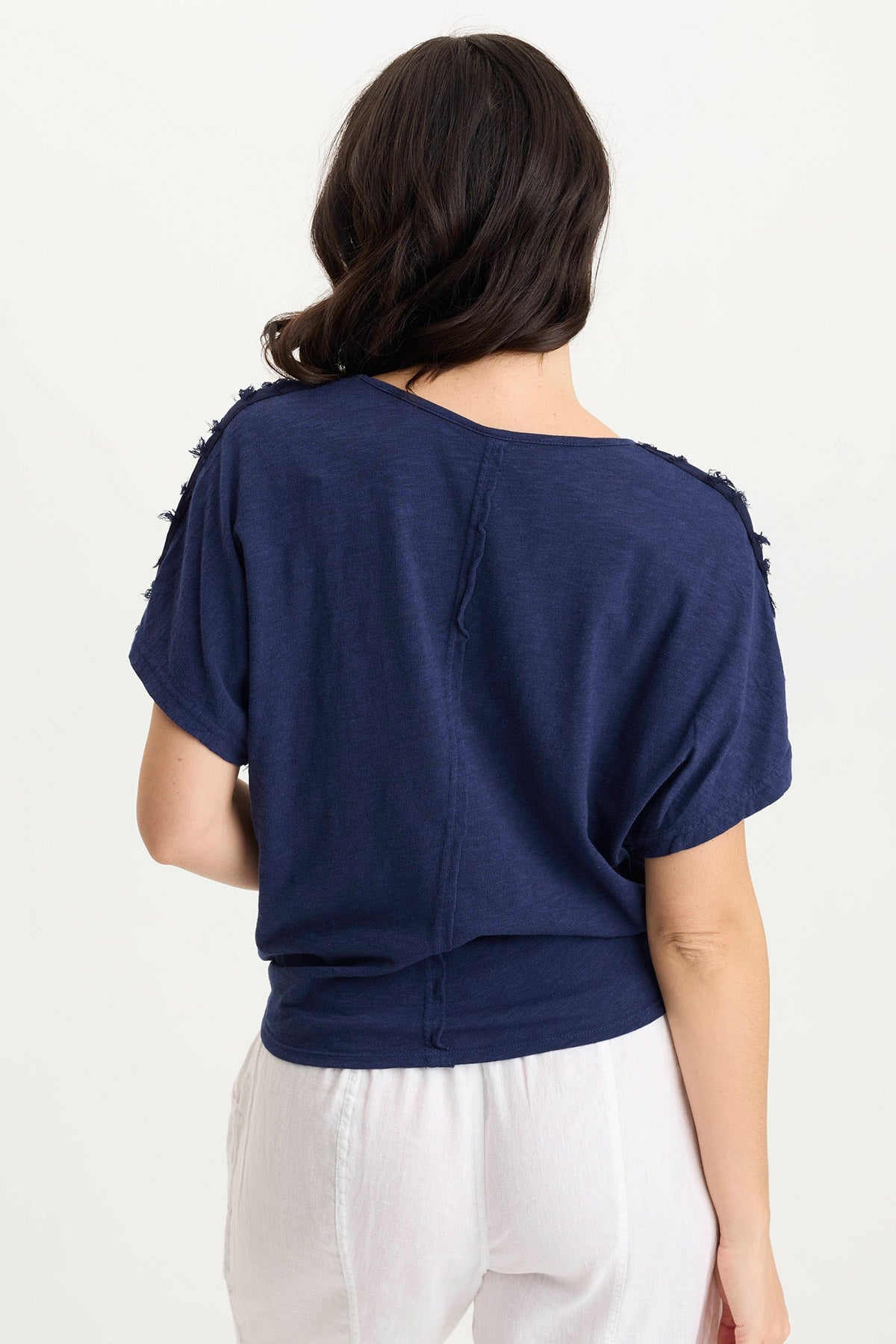 Curine Striped Voile & Jersey Knotted V-Neck Top for Women - Casual Summer Blouse for Beach, Party & Everyday Wear