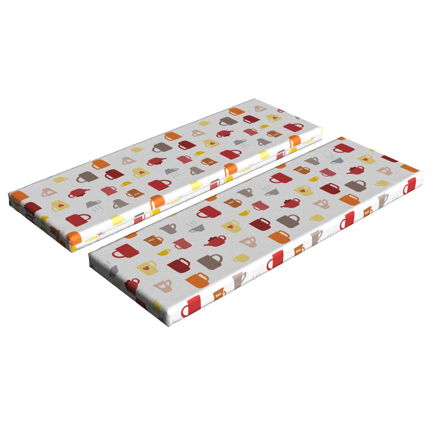 Ambesonne 2-Piece Tea Party Bench Cushion Set - Colorful Coffee Cup & Tea Mug Print, 45