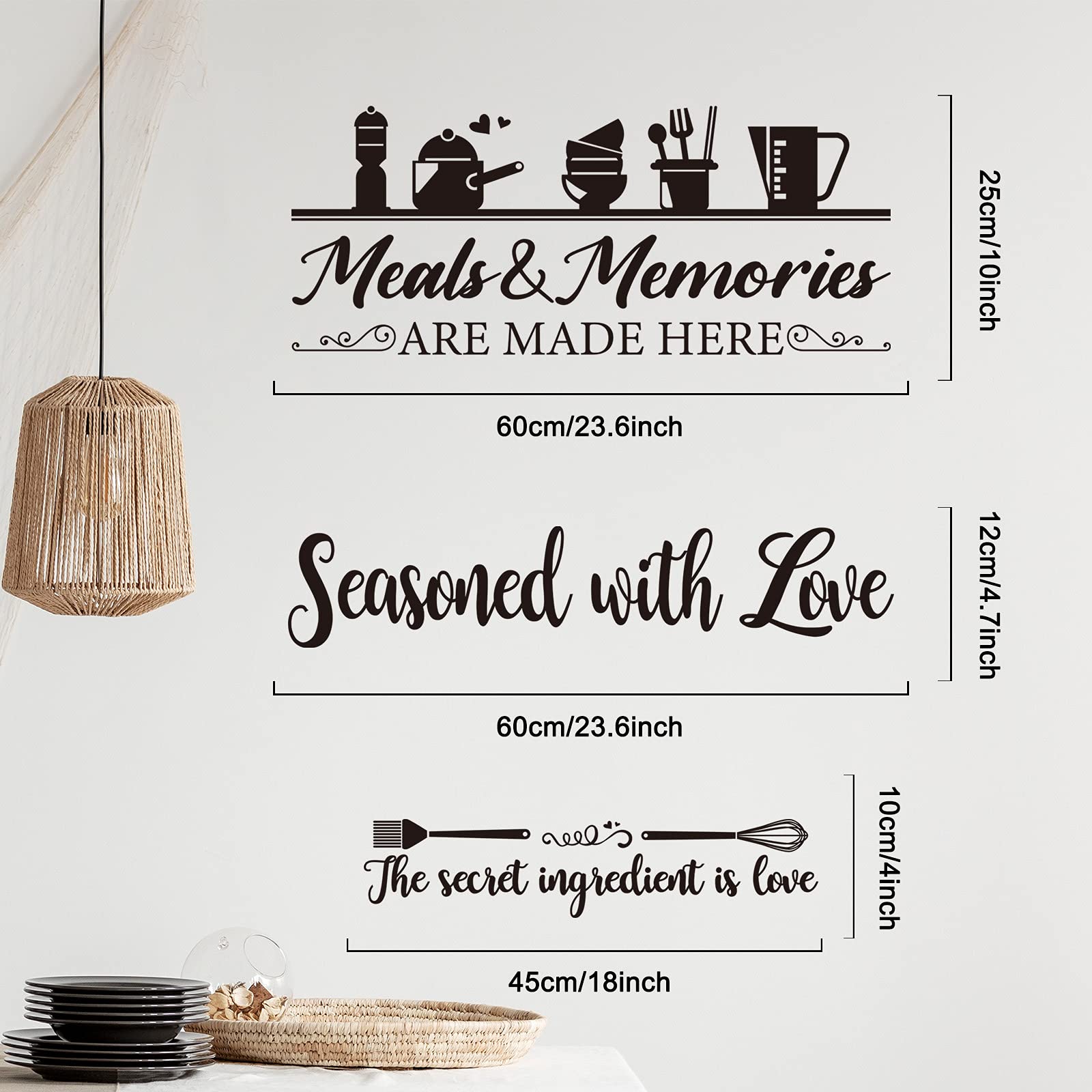3 Pieces Kitchen Wall Decal Set - Dining Room Rules Vinyl Stickers, Kitchen Utensil Wall Art for Home Decor, Perfect for Kitchen and Dining Room Decoration