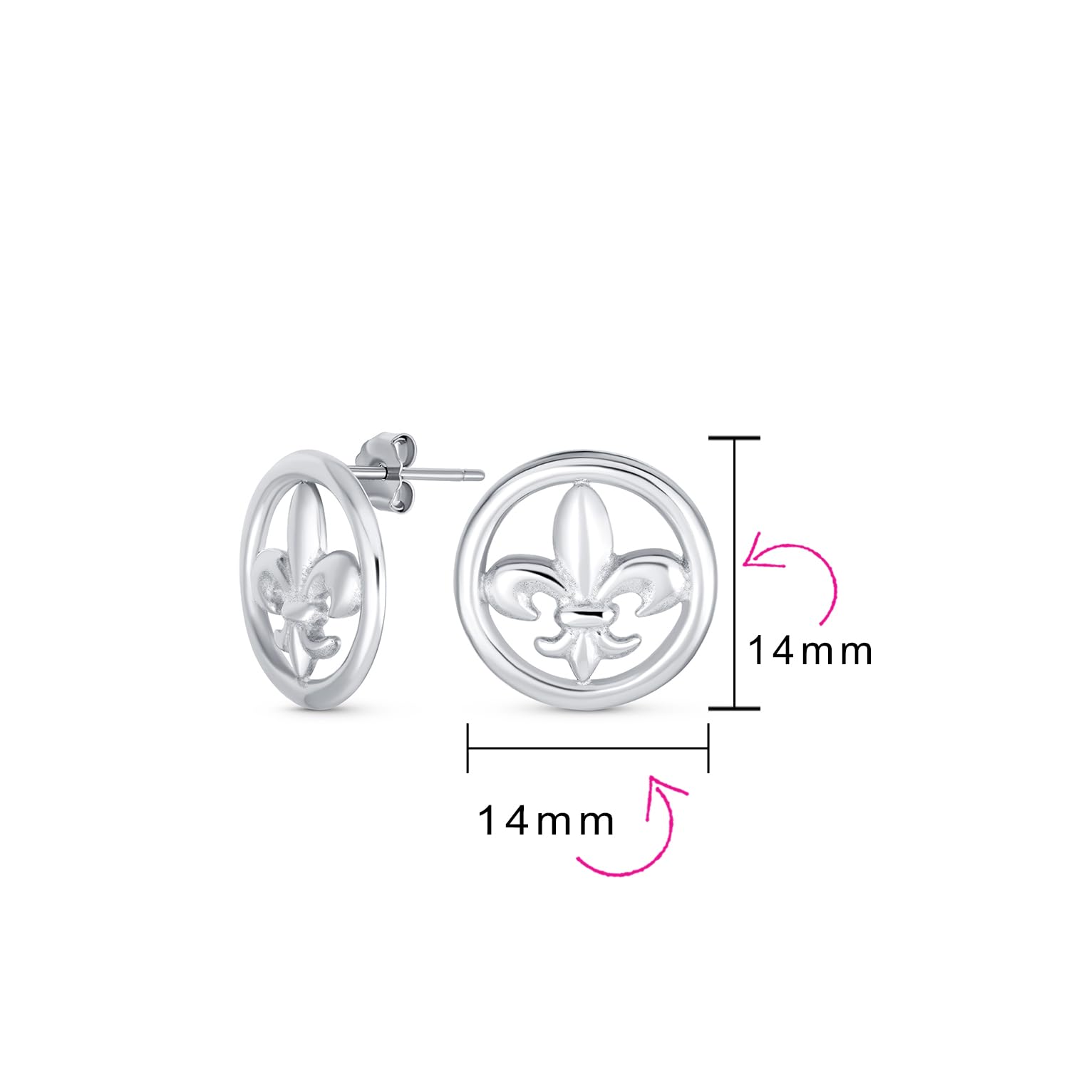 Unisex Fleur De Lis Stud Earrings - .925 Sterling Silver with CZ Accent | Lightweight Lily Flower Symbol Jewelry for Women, Men & Teens | Perfect for Gifts, Weddings & Everyday Wear