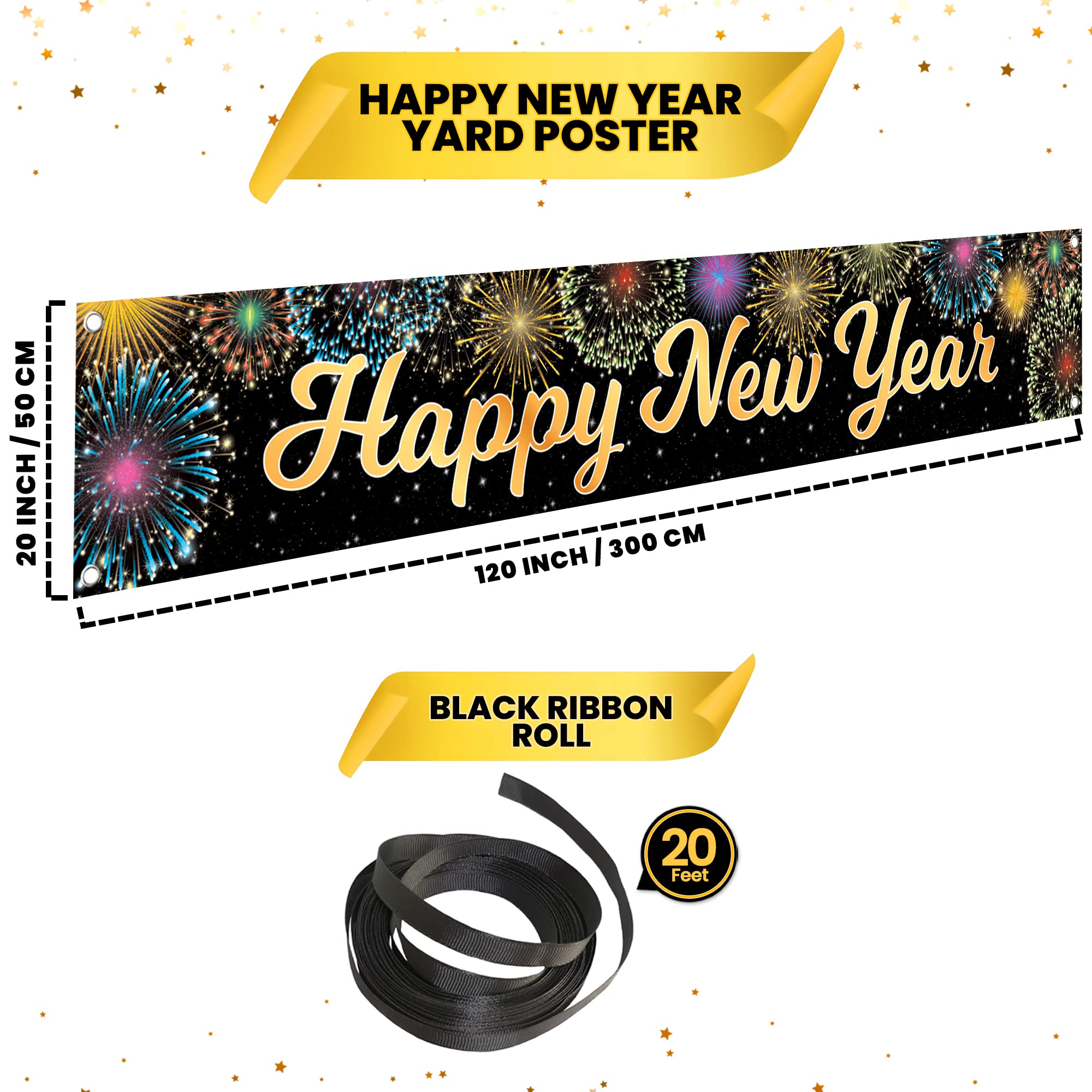 KatchOn 2025 Happy New Year Banner - 120x20 Inch Large Yard Sign for Outdoor & Indoor NYE Party Decorations | New Year's Eve Party Supplies 2025 | Durable Holiday Decoration for Home, Lawn, Office & Festive Celebrations