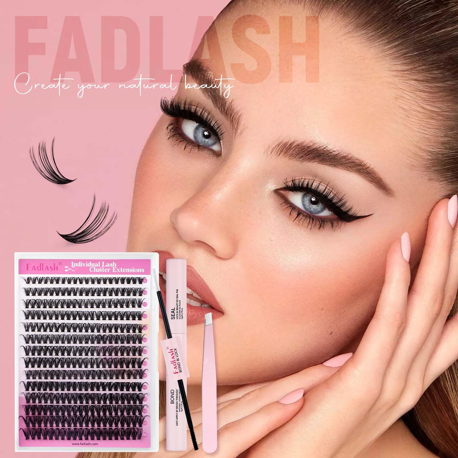 FADLASH DIY Eyelash Extension Kit - Individual Cluster Lashes D Curl with Lash Glue, Sealant & Applicator Tool for Home Use (40D-0.07D-12-18MIX) - Perfect for Bridal Makeup, Parties & Everyday Glam
