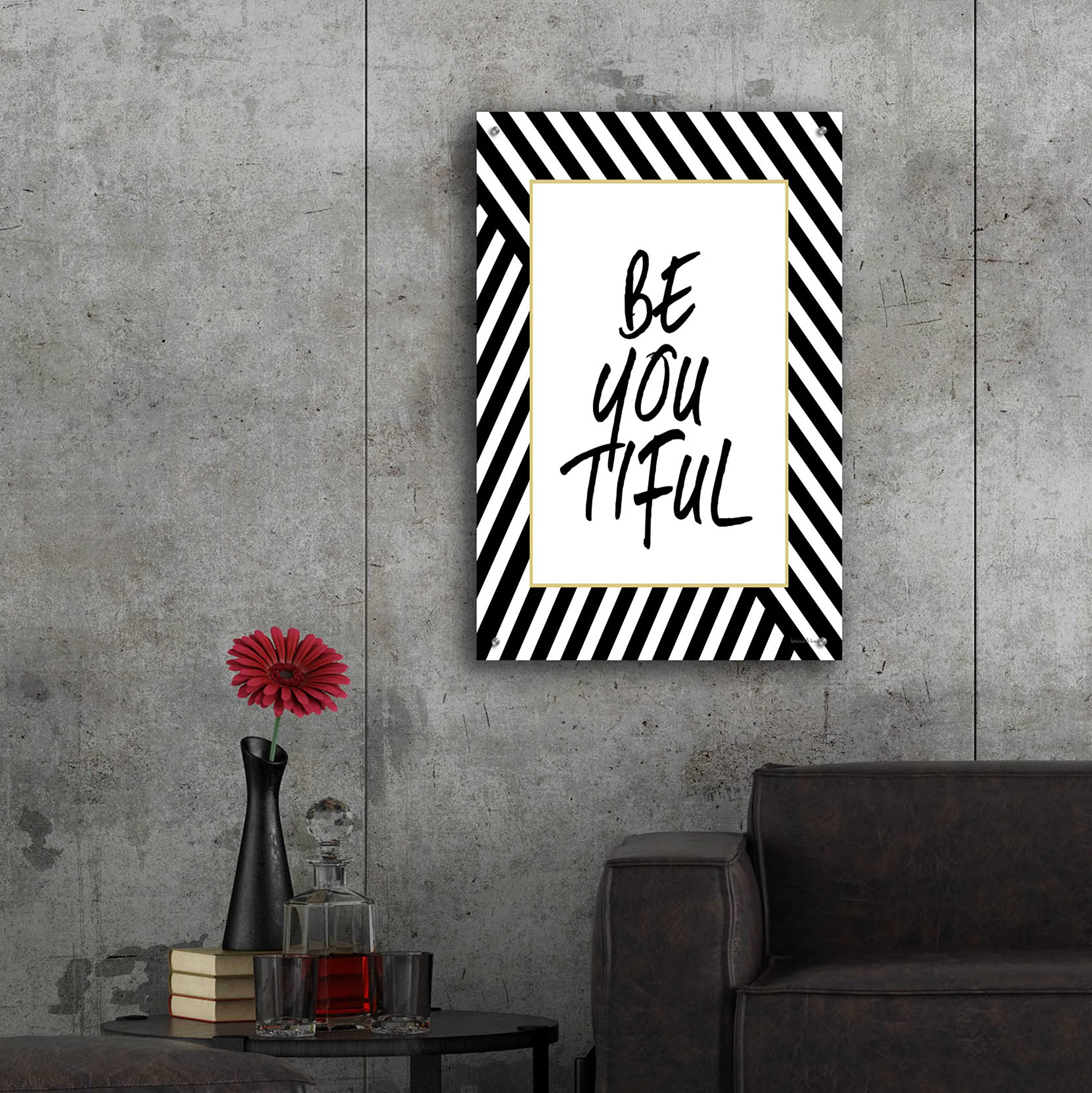 Be-You-Tiful Inspirational Wall Art - 24x36 Inch Acrylic Glass Canvas Painting by Lettered & Lined - Modern Home & Office Decor for Living Room, Bedroom or Gift