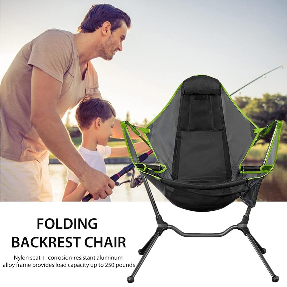 Ultralight Folding Reclining Camping Chair with Pillow - Portable Rocking Moon Chair for Outdoor, Beach, Picnic & Travel - Perfect for Camping, Fishing, Stargazing & Backyard Relaxation (Light Green)