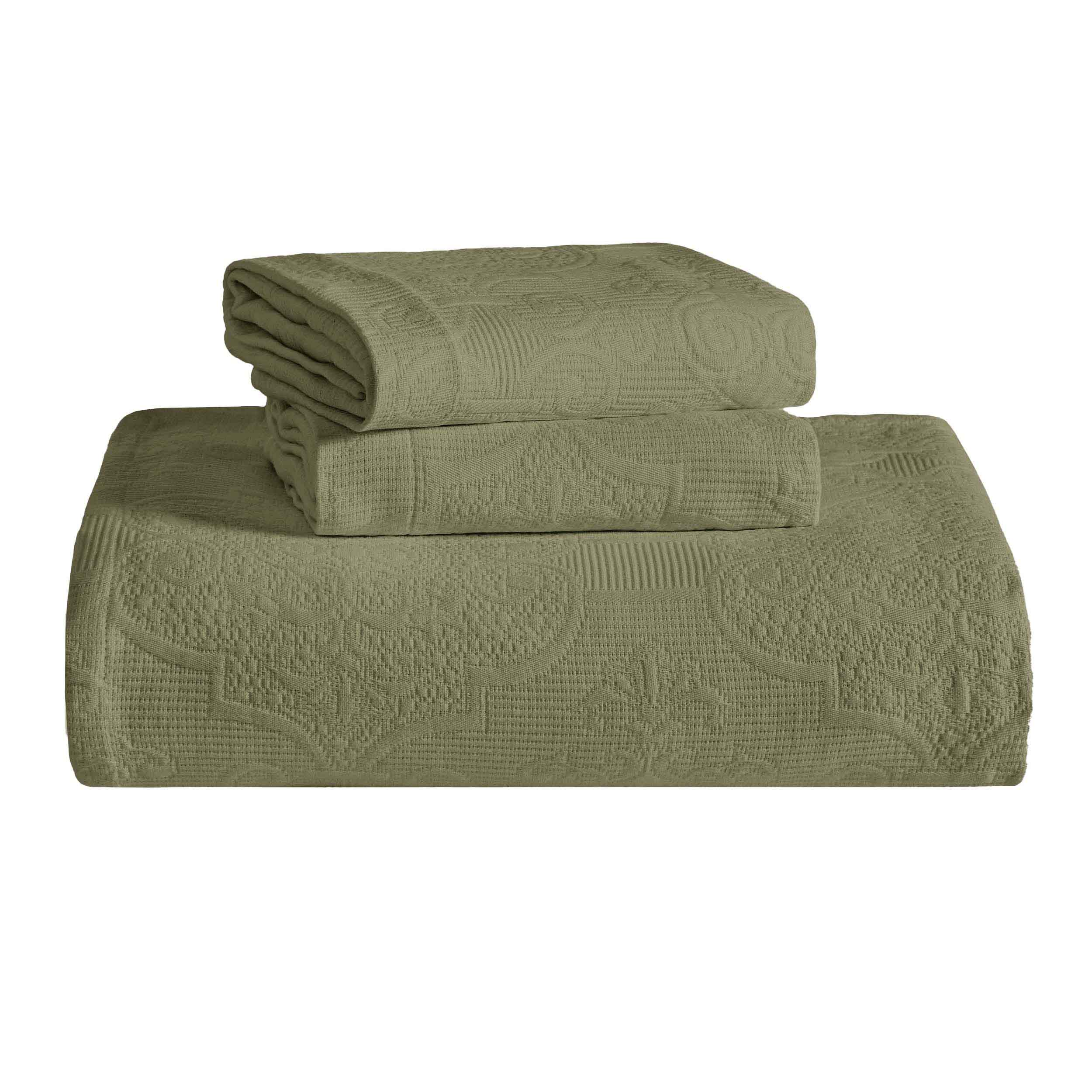Florin Cotton Matelassé Jacquard Bedspread Set with Scrolling Medallion Design - Luxury Queen/King Size Bedding for Master Bedroom, Guest Room & Hotel Decor